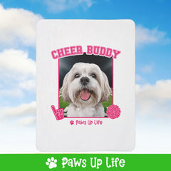 White Lhasa Apso Football Cheer Buddy Cheerleading Dog Fleece Sherpa Blanket - Perfect for Snuggling and Cozy Napping | Paws Up Life, LLC