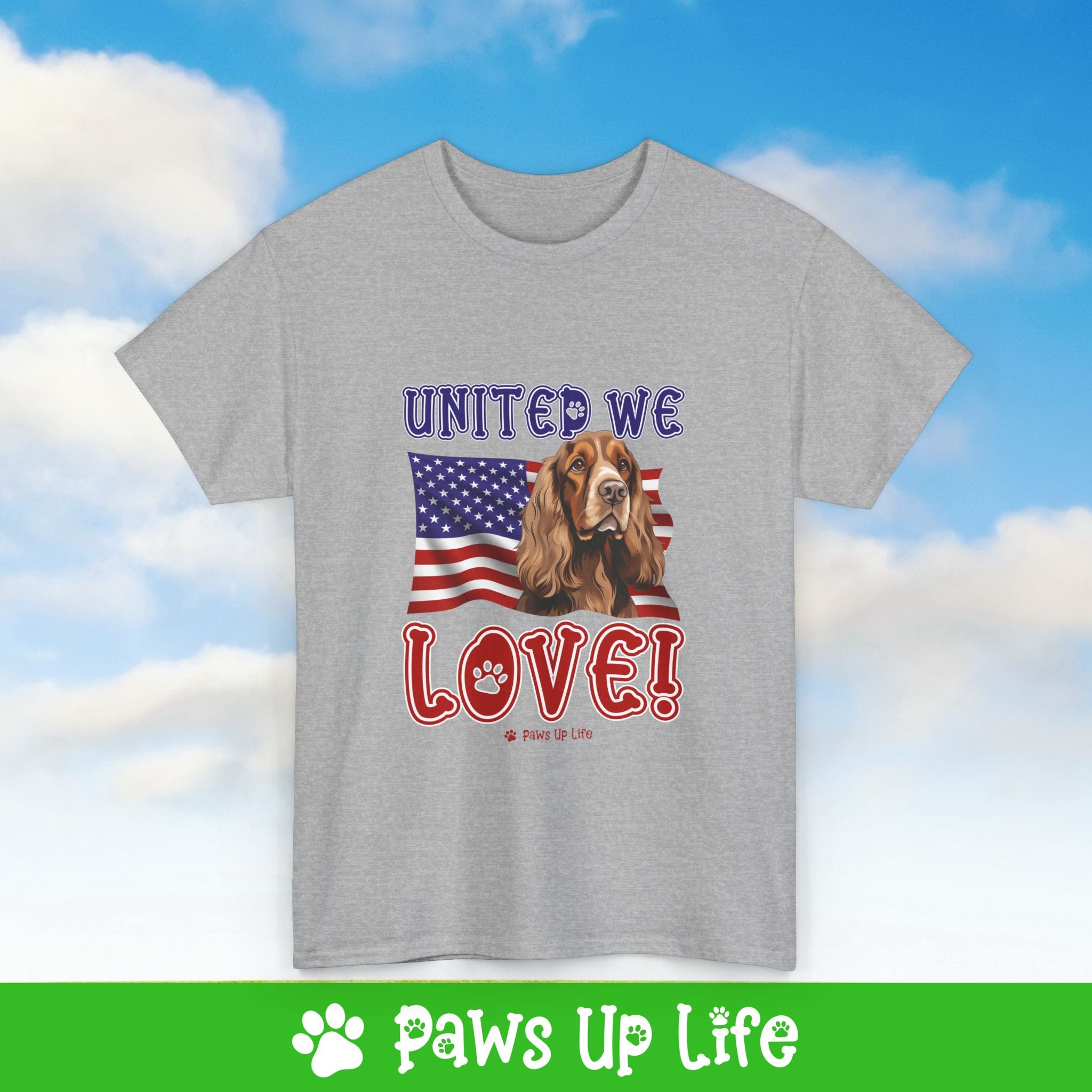 English Cocker Spaniel Dog United We Love Dog Tee, Shirt, Unisex Pet Lover Gift, Dog Mom Dad Tshirt, Animal Rescue Advocate, Cute Puppy Graphic Top Classic Collar | Paws Up Life, LLC