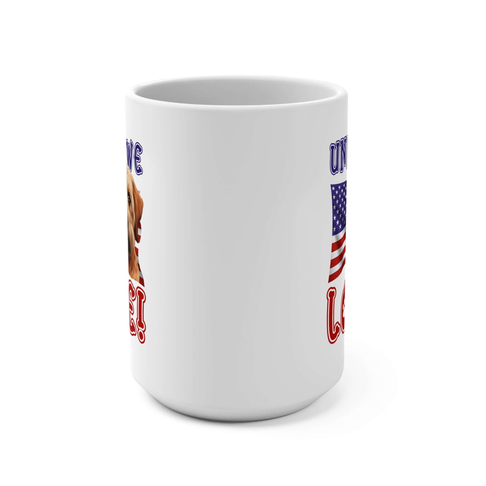 "United We Love" Soft Coated Wheaten Terrier 15oz Ceramic Mug – Fun Patriotic Dog Lover Drinkware, Perfect for Coffee & Tea! | Paws Up Life, LLC