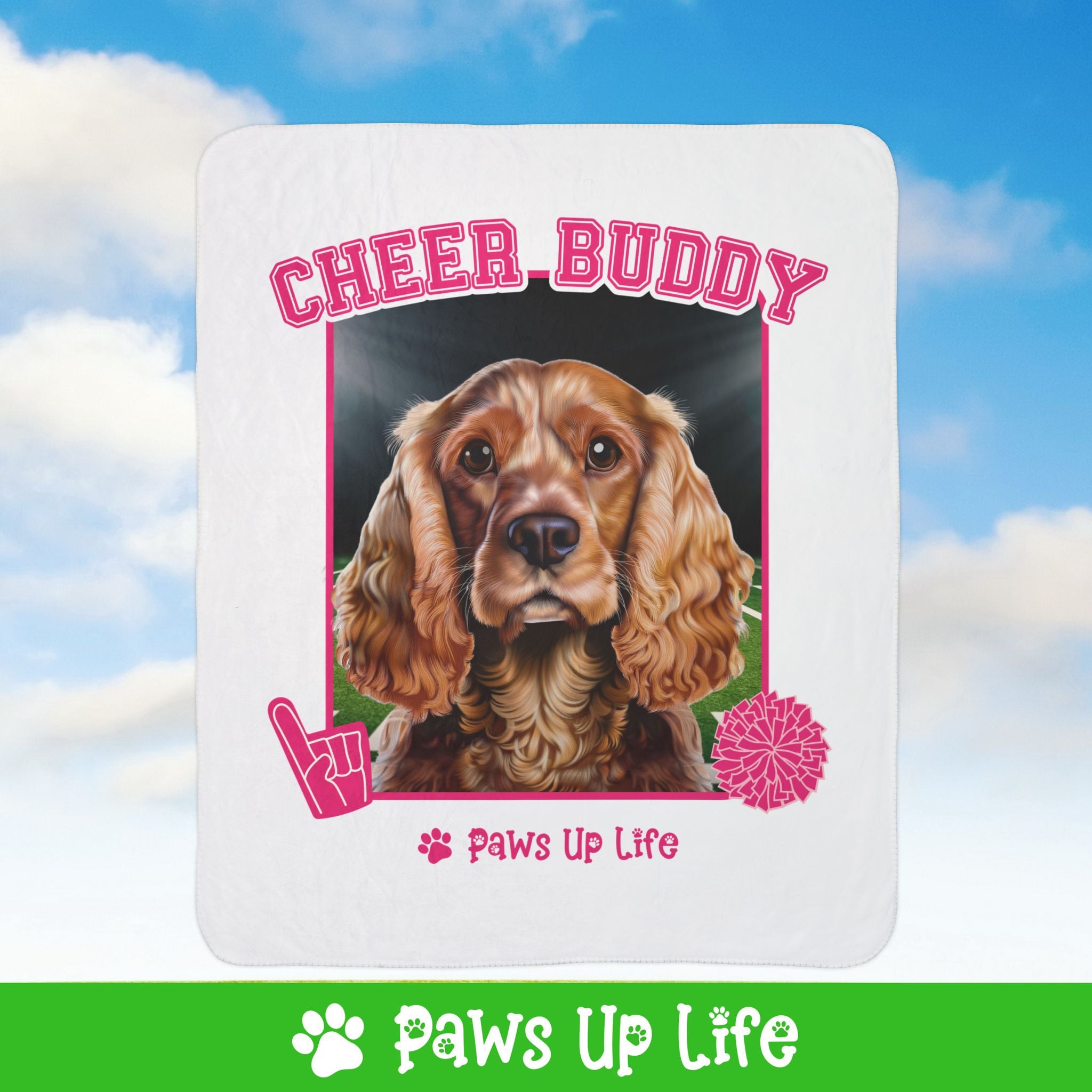 English Cocker Spaniel Football Cheer Buddy Cheerleading Dog Fleece Sherpa Blanket - Perfect for Snuggling and Cozy Napping | Paws Up Life, LLC