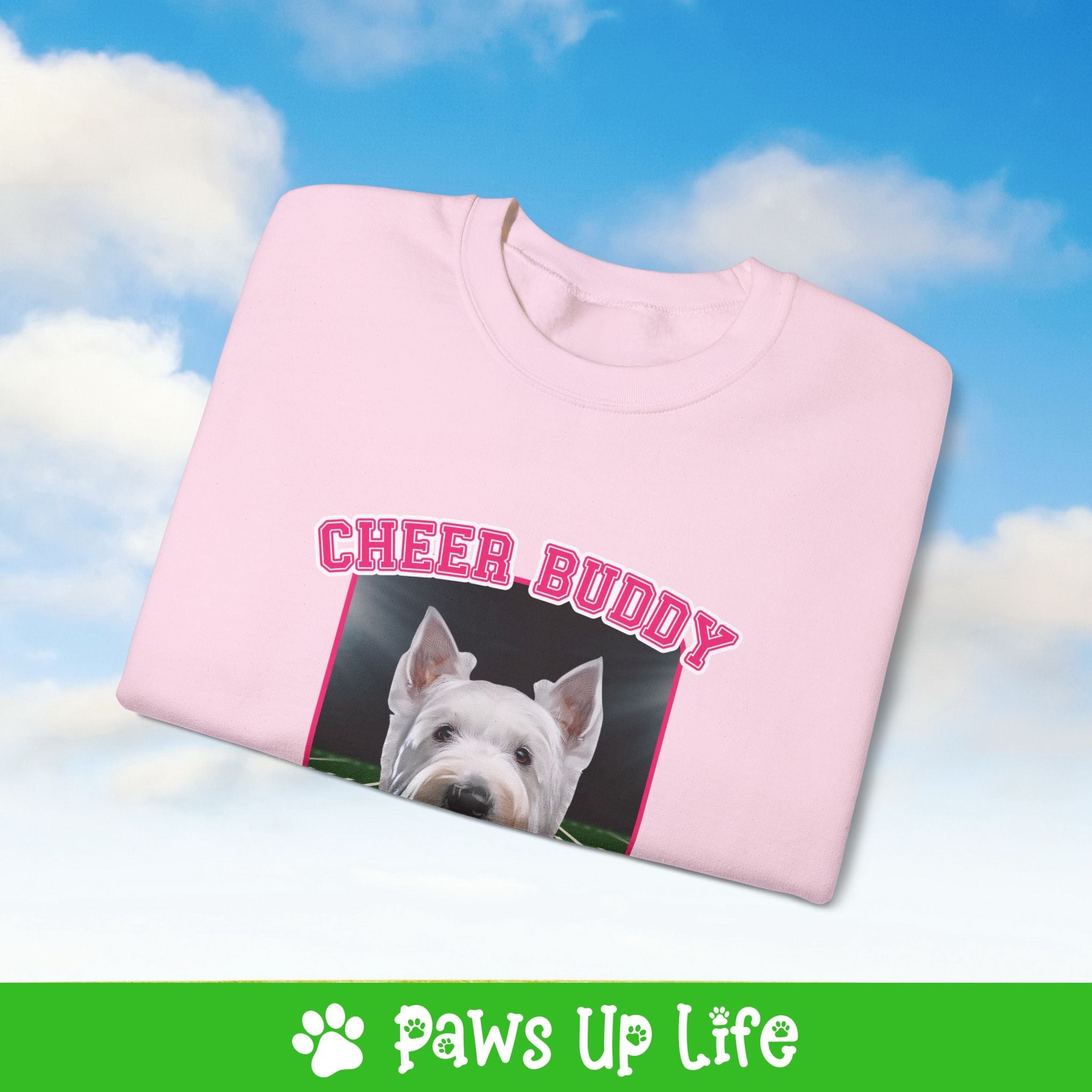 White Scottish Terrier Football Cheer Buddy Cheerleading Dog Crewneck Sweatshirt, Unisex Gift for Animal Lovers, Dog Mom Dad Sweatshirt, Cute Dog Lover Apparel, Fun Pet | Paws Up Life, LLC