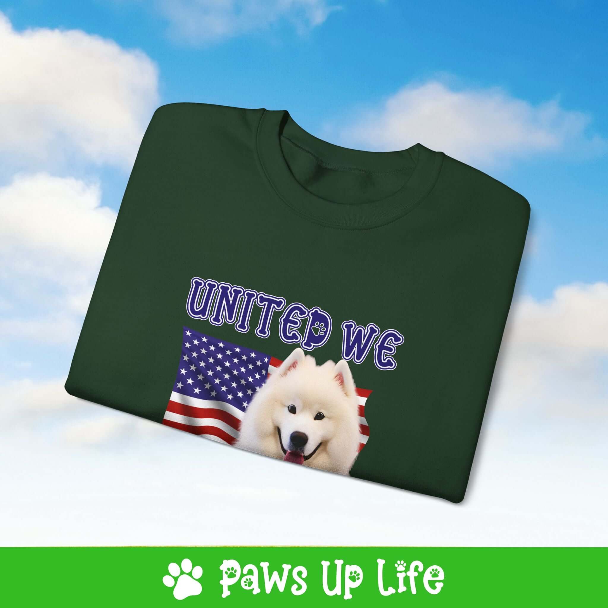 "United We Love" Samoyed Dog Crewneck Sweatshirt – Patriotic Dog Lover Gift, Unisex Apparel for Proud Dog Moms & Dads