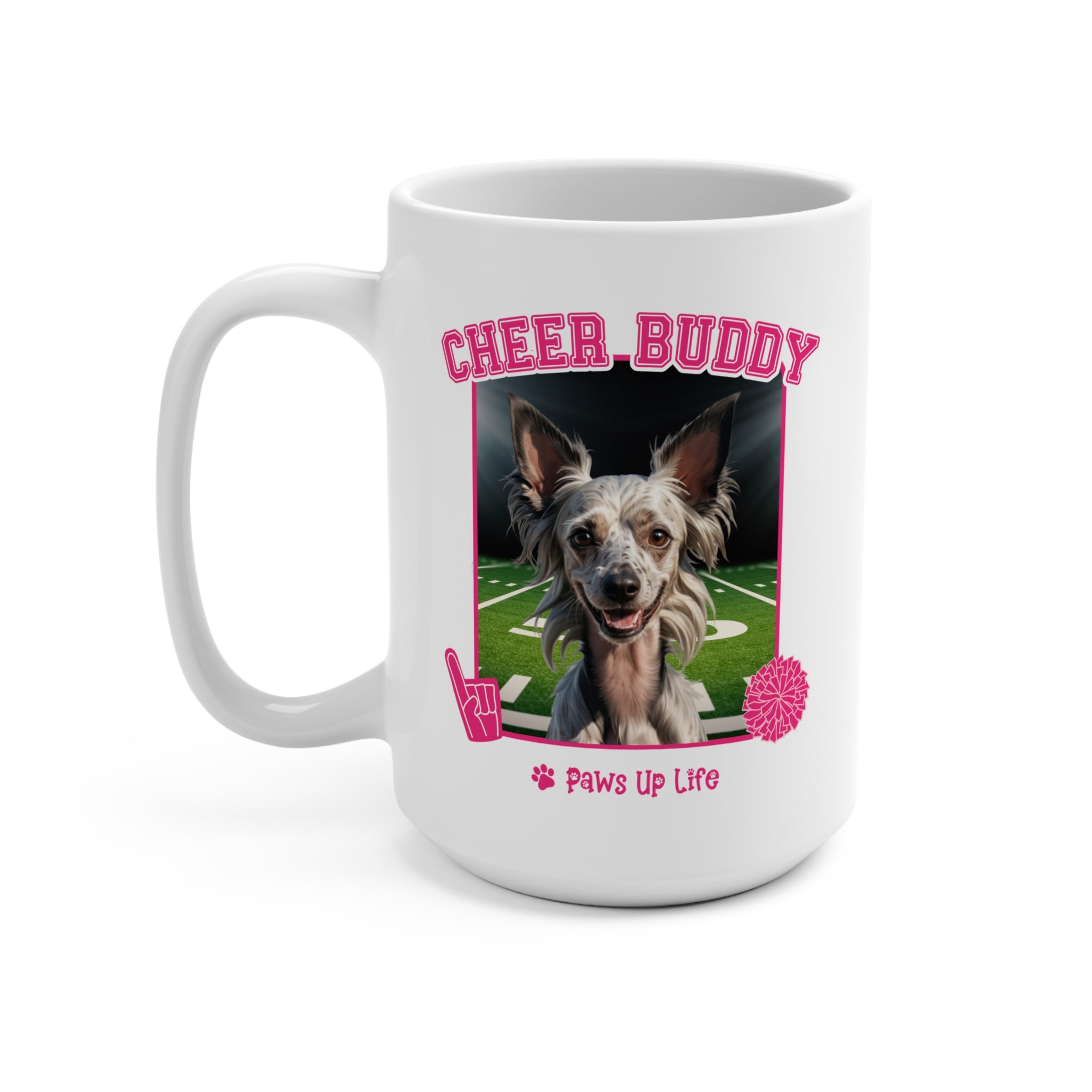 Chinese Crested Football Cheer Buddy Cheerleading Dog 15oz Large Coffee Mug Ceramic Drinkware Tea Washable | Paws Up Life, LLC