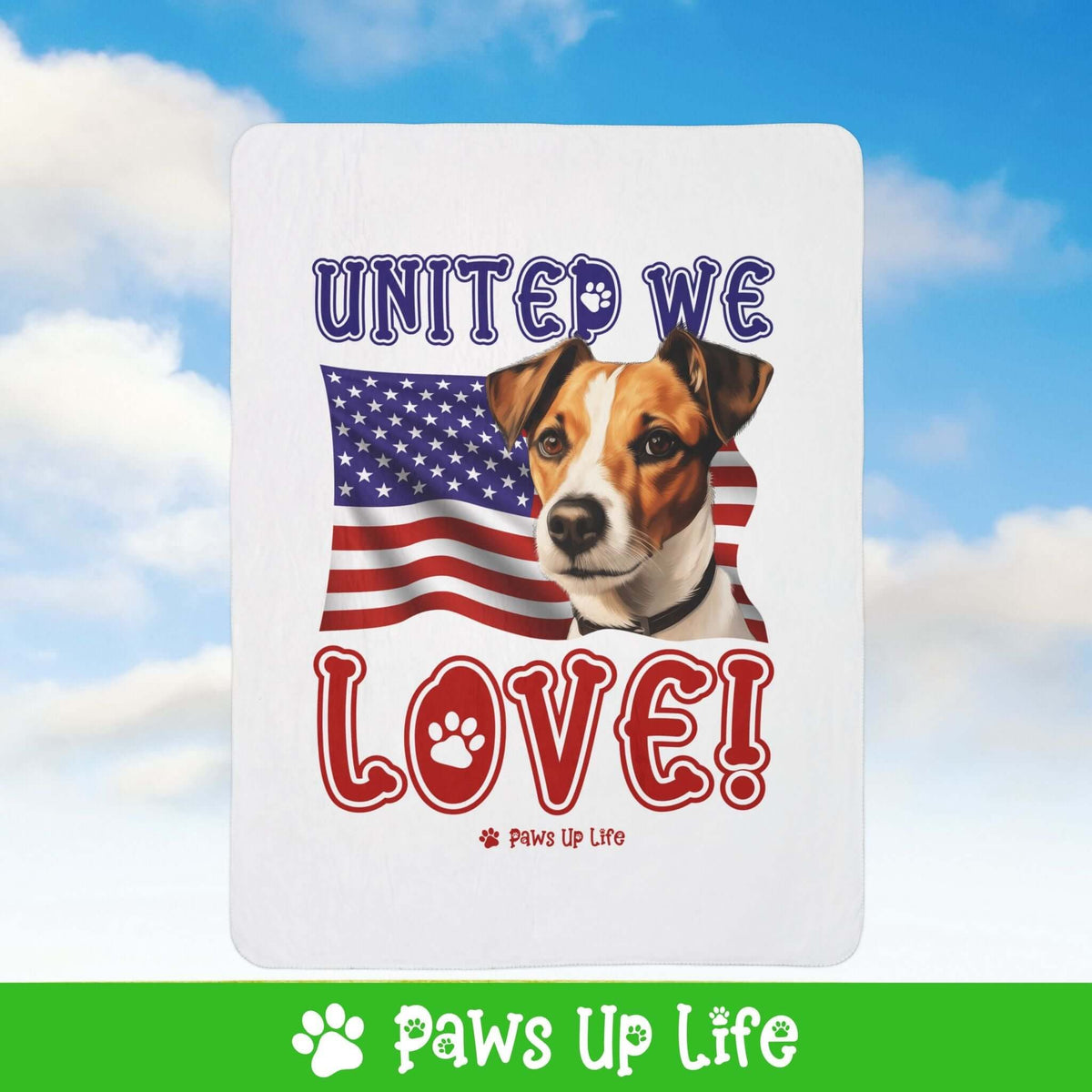 "United We Love" Russell Terrier Patriotic Fleece Sherpa Blanket - Perfect for Snuggling and Cozy Napping | Paws Up Life, LLC