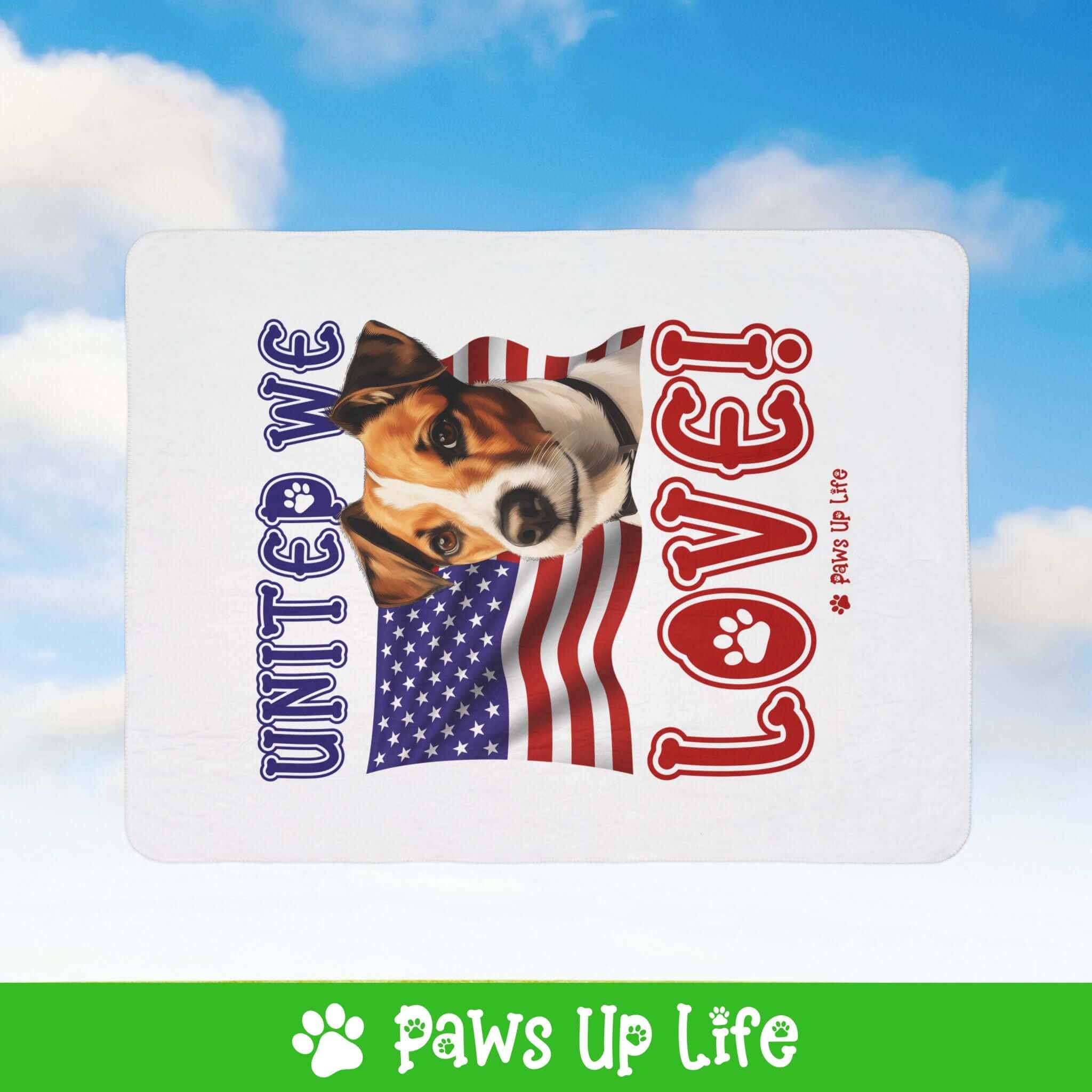 "United We Love" Russell Terrier Patriotic Fleece Sherpa Blanket - Perfect for Snuggling and Cozy Napping | Paws Up Life, LLC