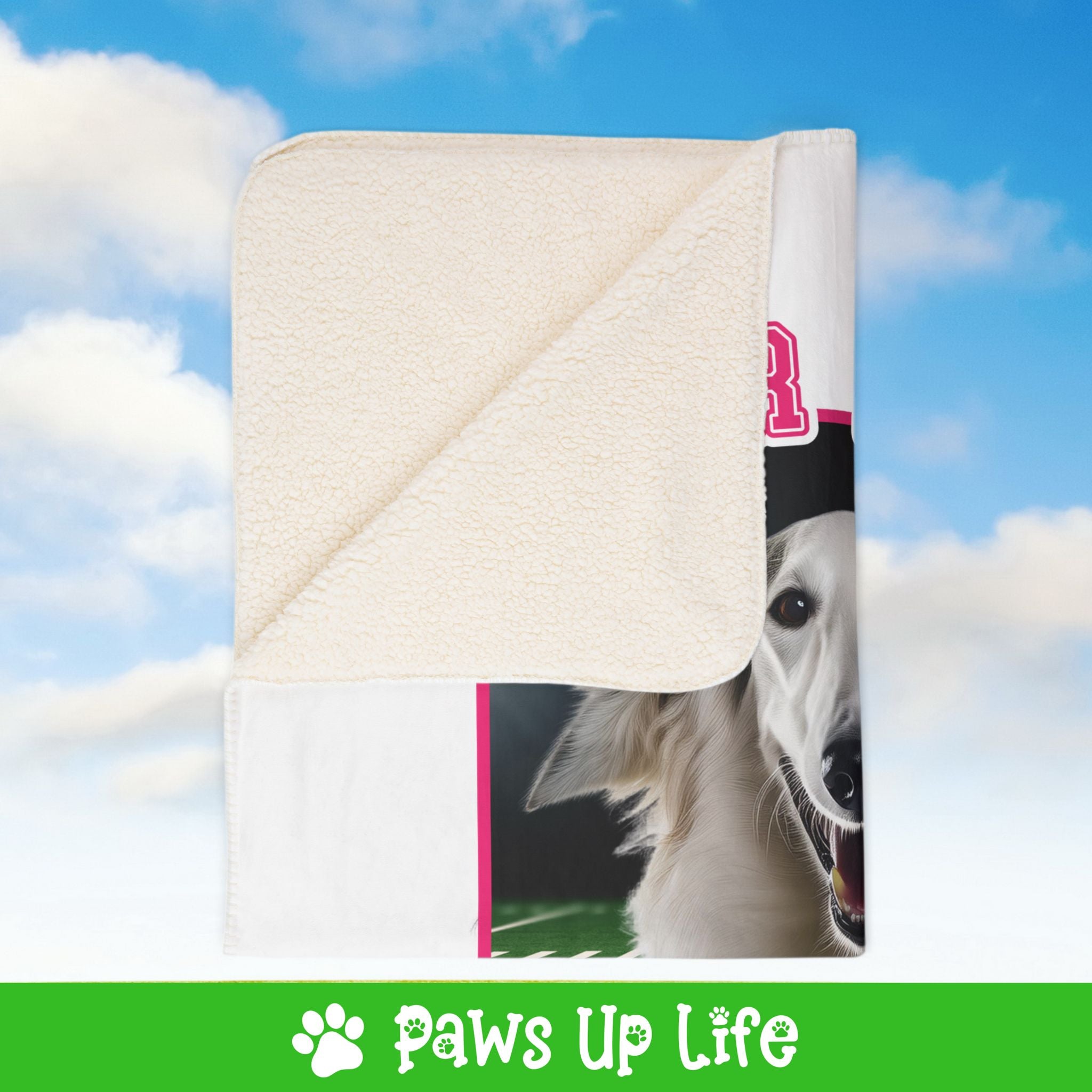 Borzoi Football Cheer Buddy Cheerleading Dog Fleece Sherpa Blanket - Perfect for Snuggling and Cozy Napping | Paws Up Life, LLC