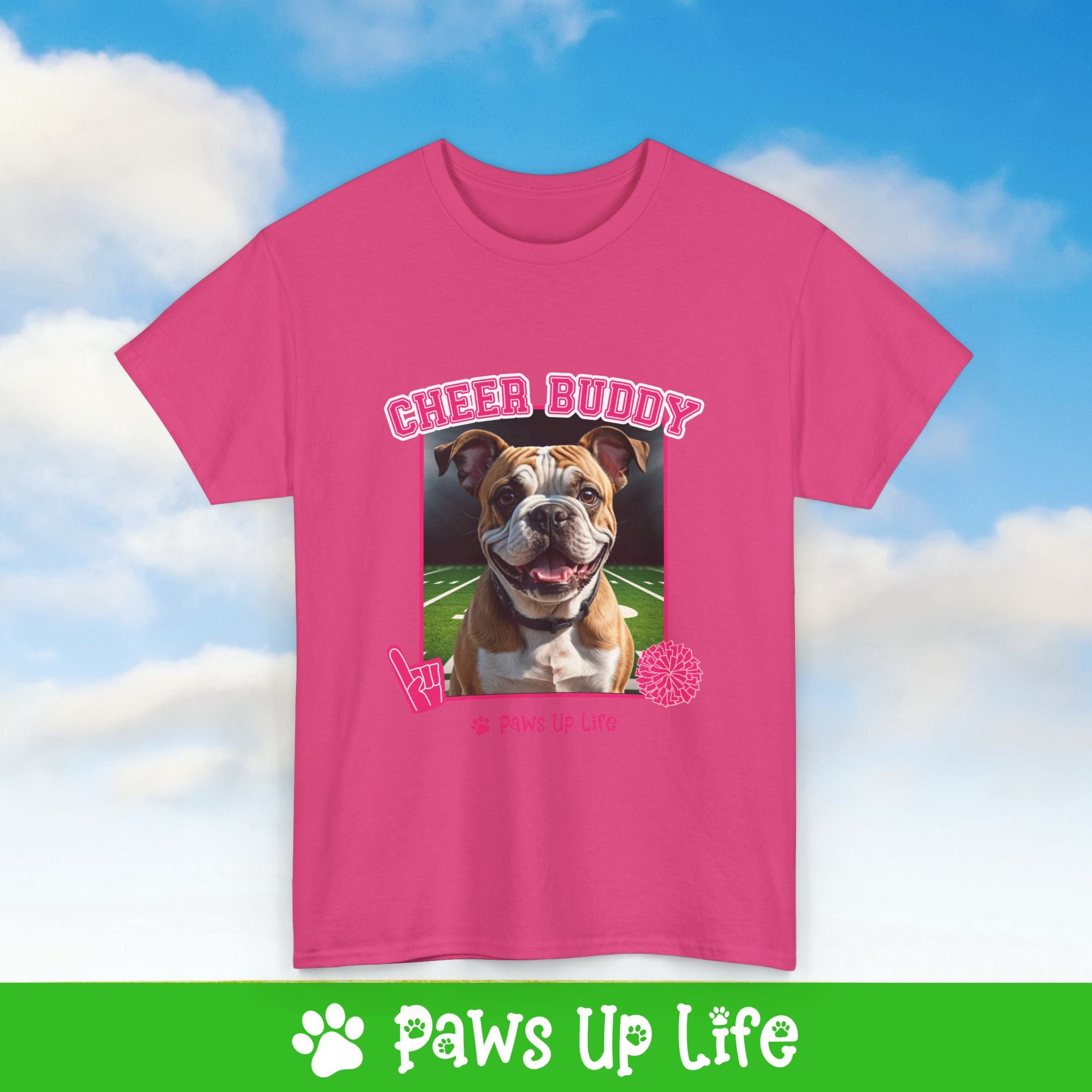 Bulldog Football Cheer Buddy Cheerleading Dog Tee, Shirt, Unisex Pet Lover Gift, Dog Mom Dad Tshirt, Animal Rescue Advocate, Cute Puppy Graphic Top Classic Collar | Paws Up Life, LLC