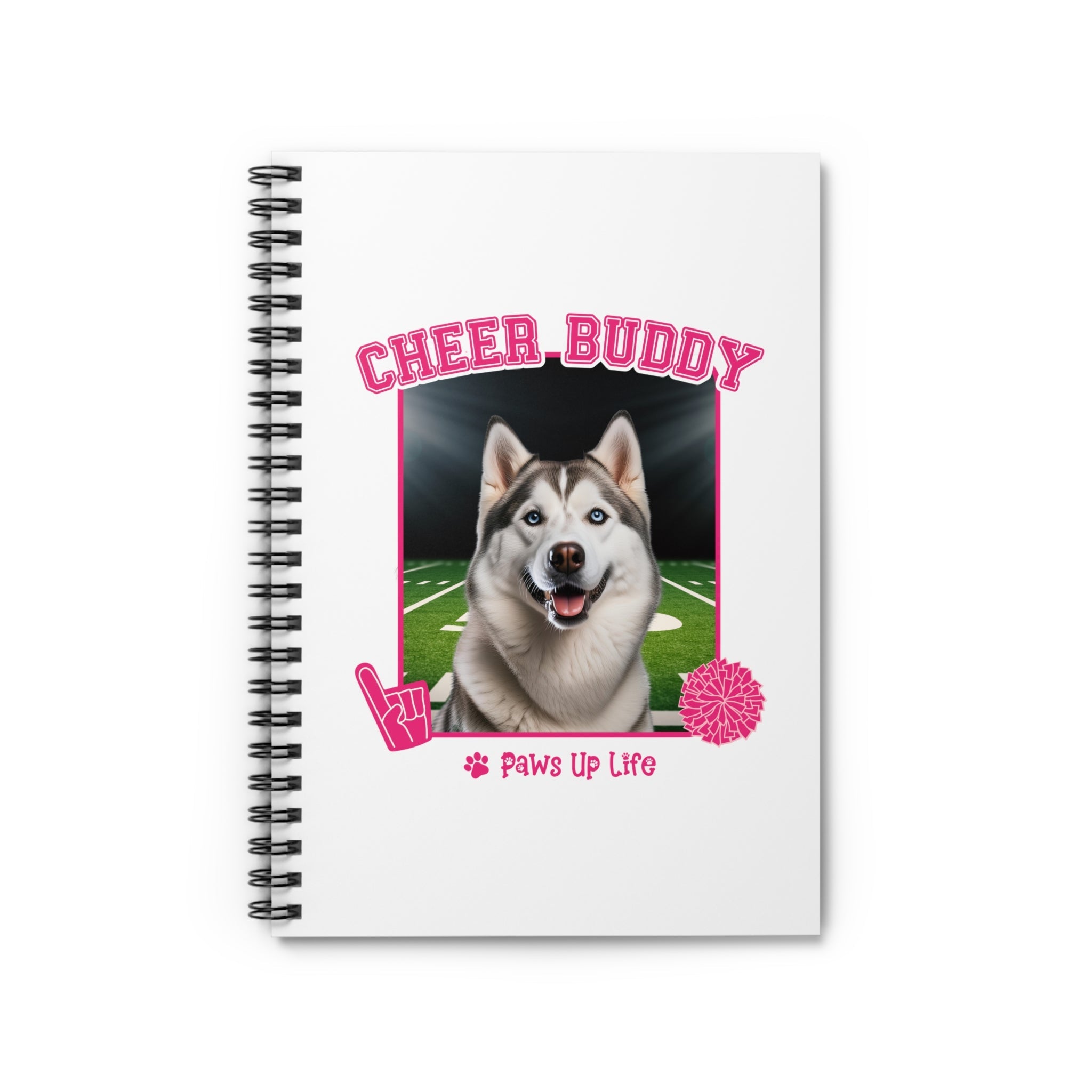 White Siberian Husky Football Cheer Buddy Cheerleading Dog Spiral Notebook for Office and Home - Ruled Line | Paws Up Life, LLC