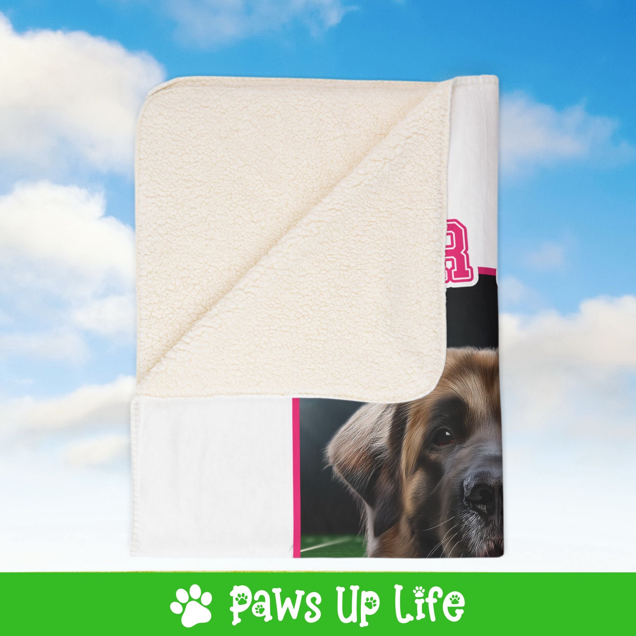 Leonberger Football Cheer Buddy Cheerleading Dog Fleece Sherpa Blanket - Perfect for Snuggling and Cozy Napping | Paws Up Life, LLC