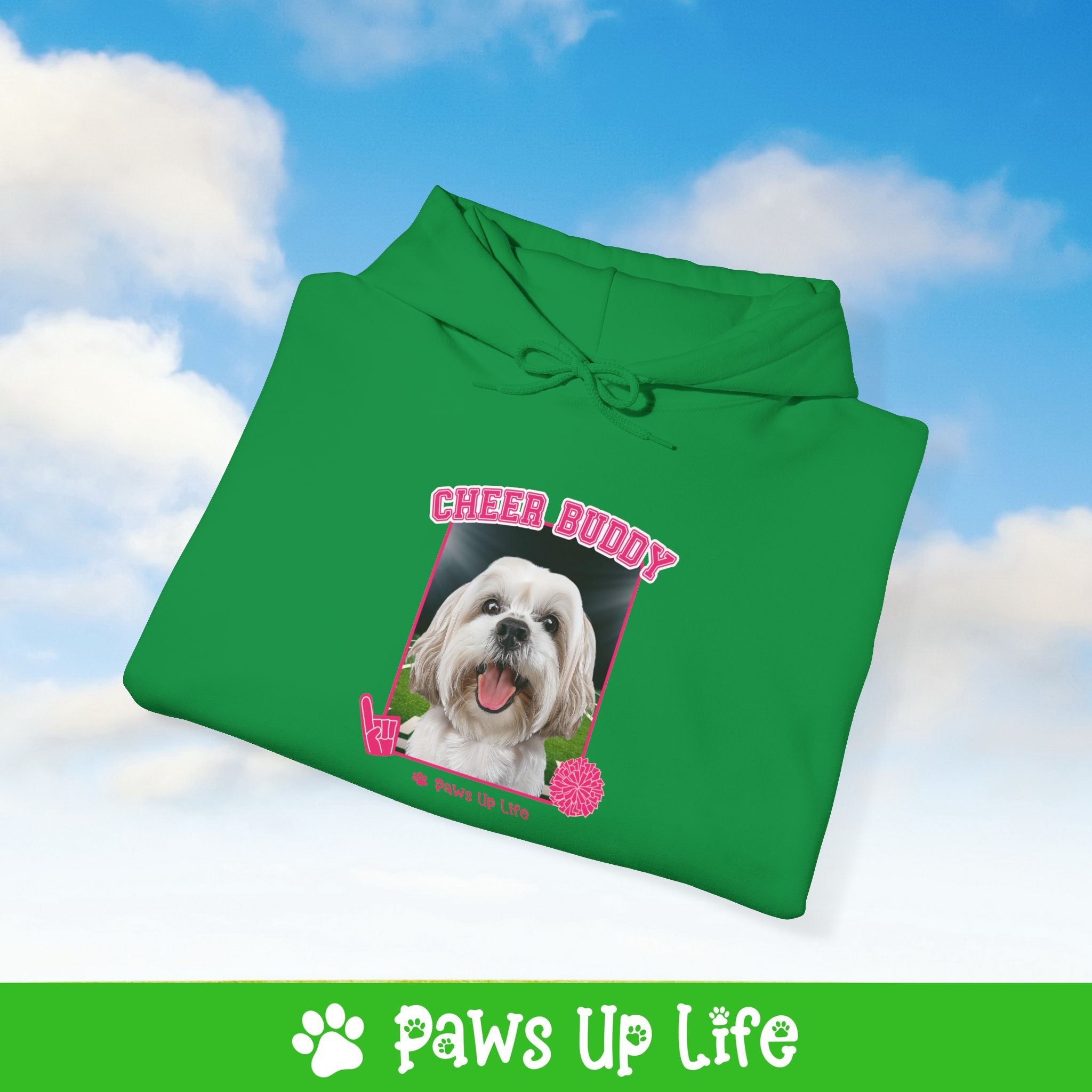 White Lhasa Apso Football Cheer Buddy Cheerleading Dog Unisex Hoodie Hooded Sweatshirt Classic Comfy Cotton | Paws Up Life, LLC