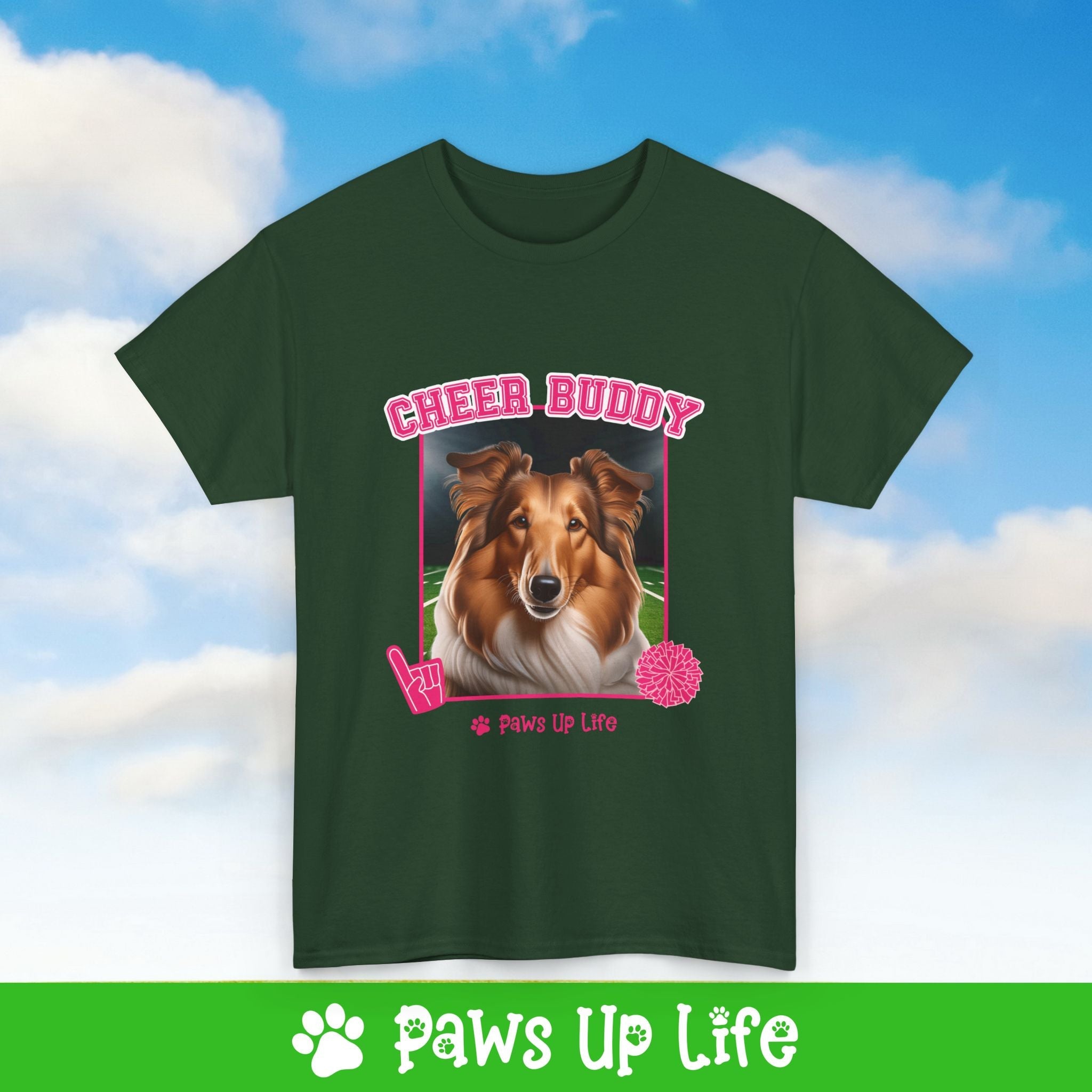 Collie Football Cheer Buddy Cheerleading Dog Tee, Shirt, Unisex Pet Lover Gift, Dog Mom Dad Tshirt, Animal Rescue Advocate, Cute Puppy Graphic Top Classic Collar | Paws Up Life, LLC