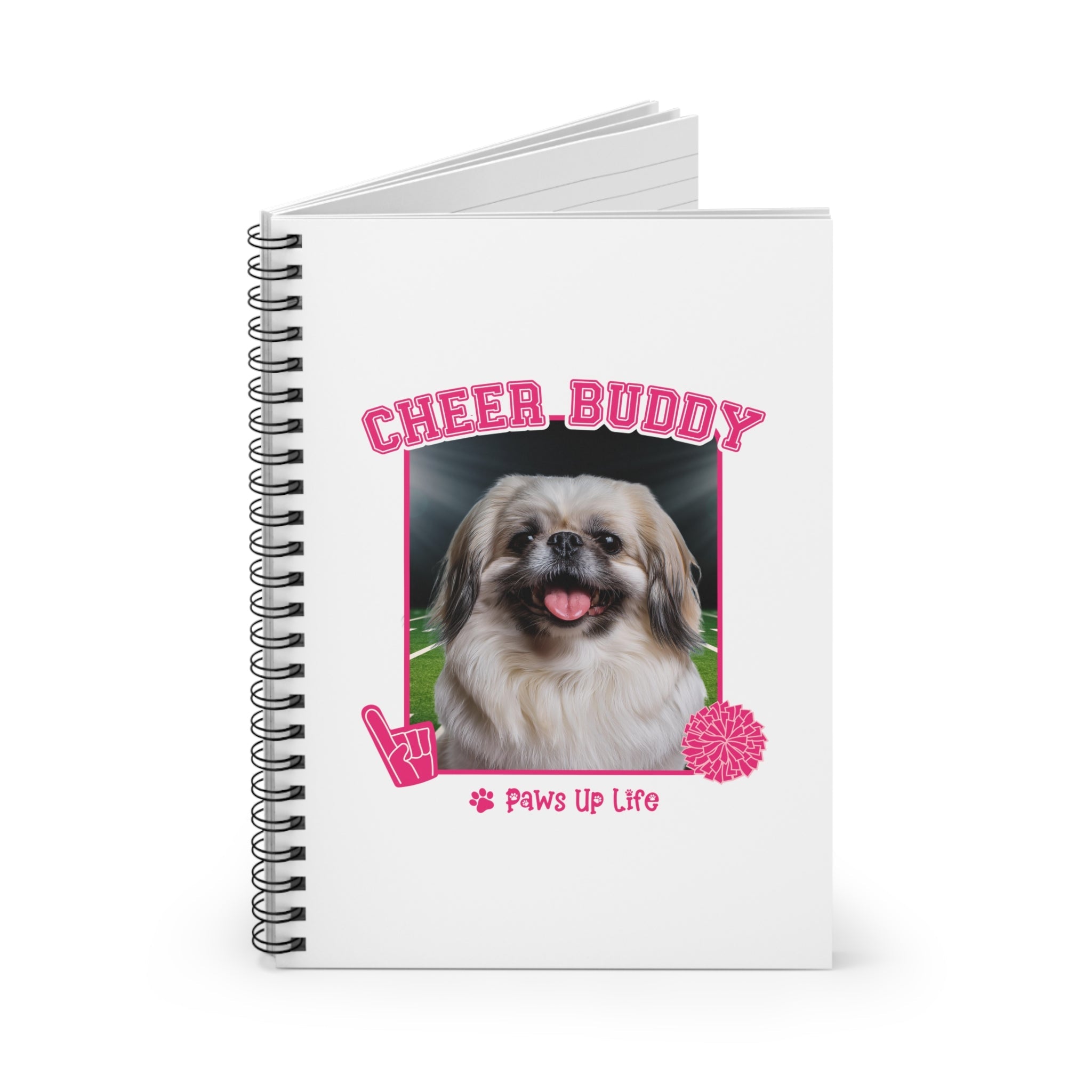 Pekinese Football Cheer Buddy Cheerleading Dog Spiral Notebook for Office and Home - Ruled Line | Paws Up Life, LLC