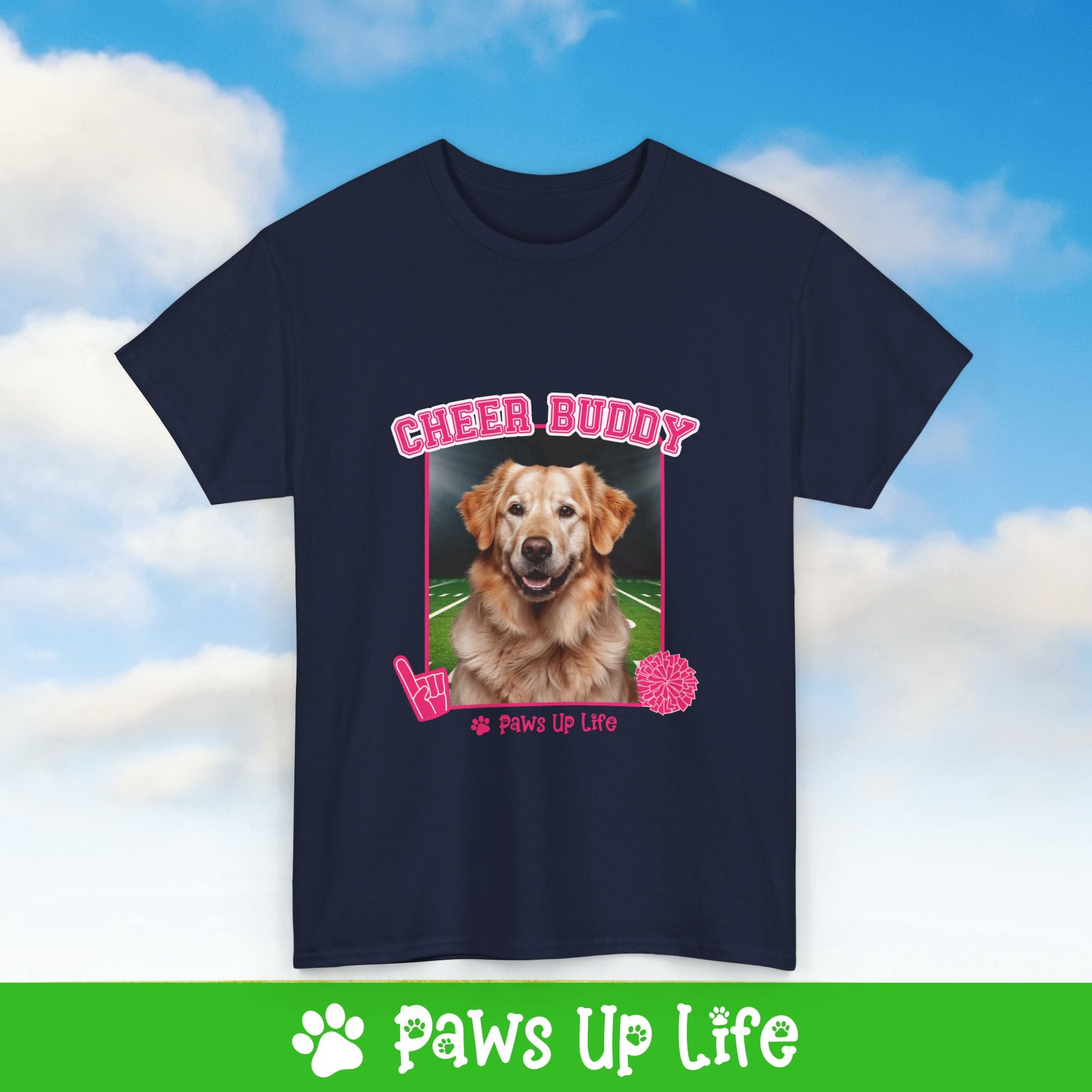 Golden Retriever Football Cheer Buddy Cheerleading Dog Tee, Shirt, Unisex Pet Lover Gift, Dog Mom Dad Tshirt, Animal Rescue Advocate, Cute Puppy Graphic Top Classic Collar | Paws Up Life, LLC