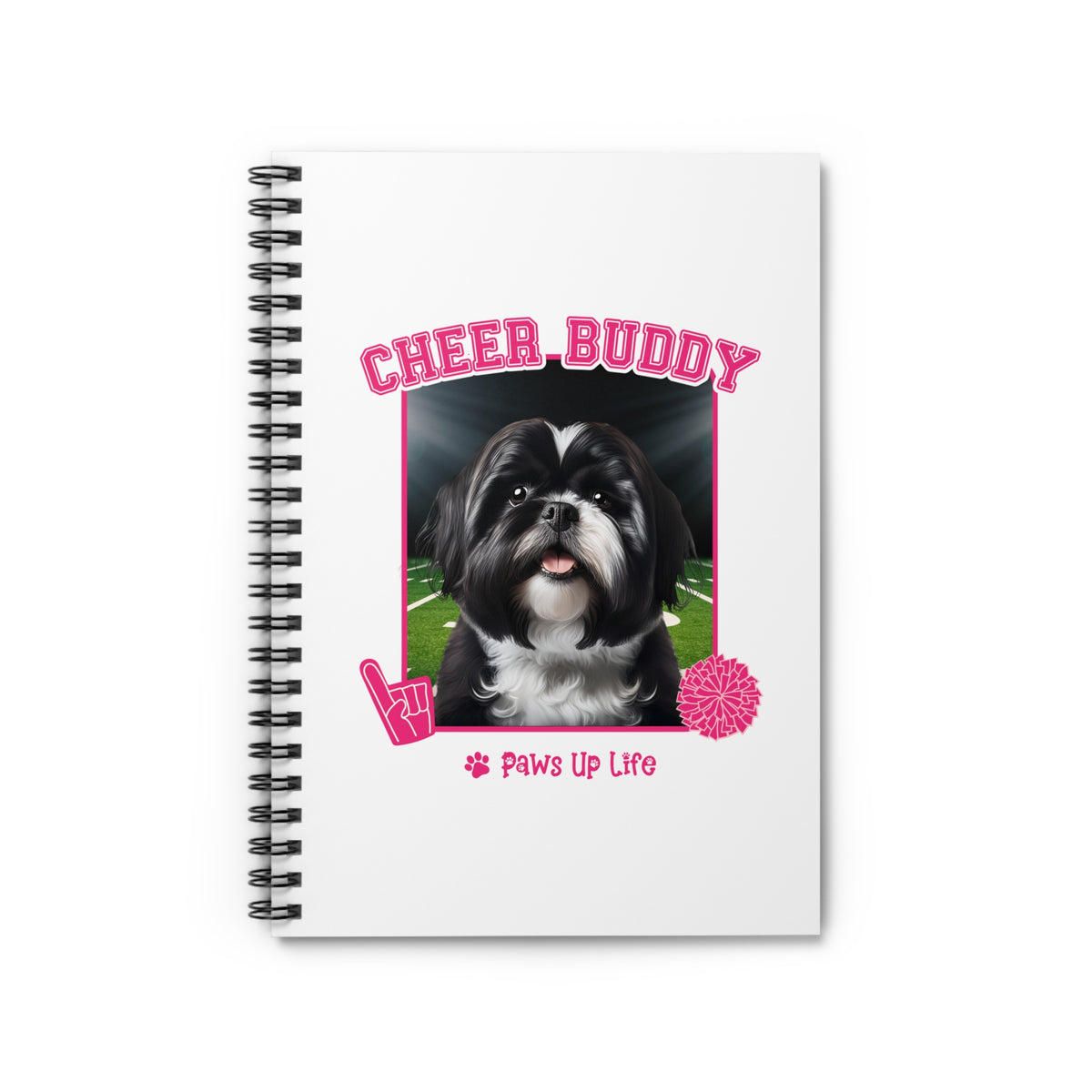 Black Shih Tzu Football Cheer Buddy Cheerleading Dog Spiral Notebook for Office and Home - Ruled Line | Paws Up Life, LLC