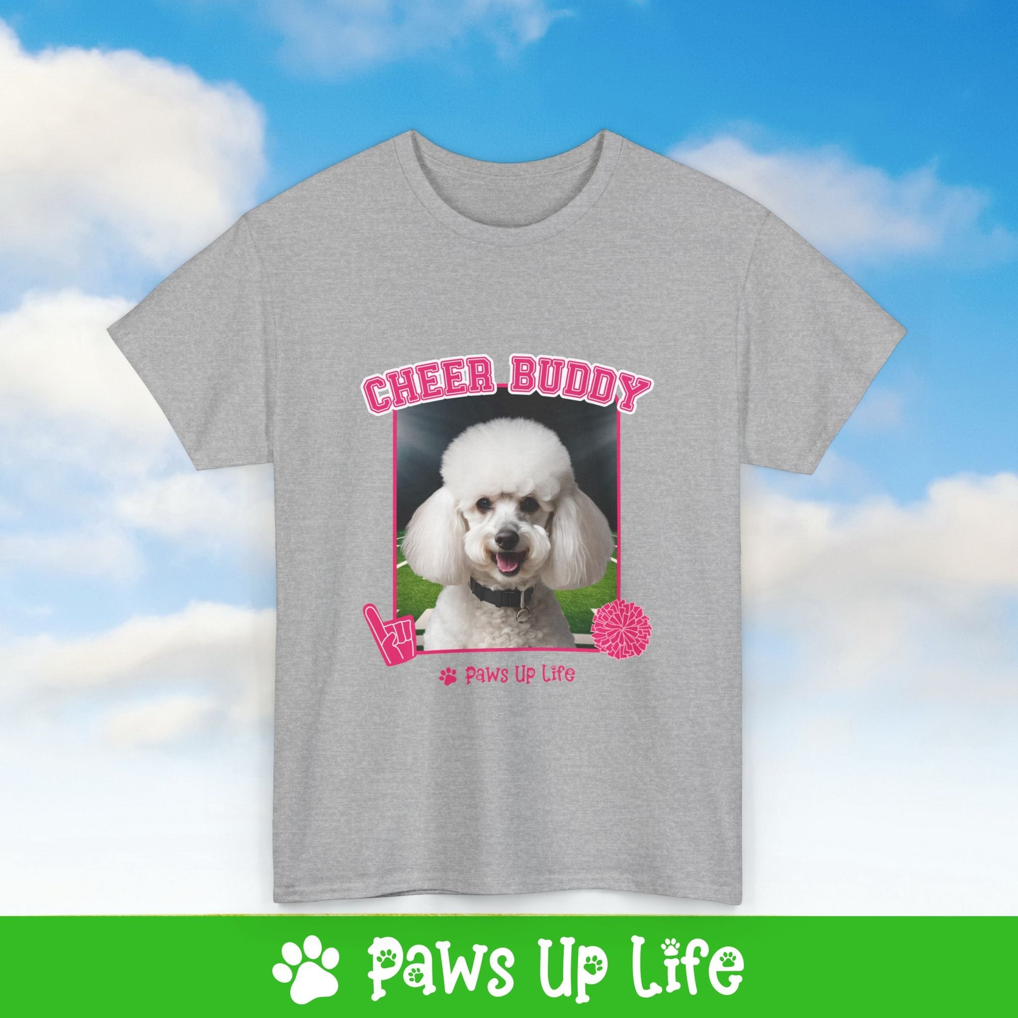 White Poodle Football Cheer Buddy Cheerleading Dog Tee, Shirt, Unisex Pet Lover Gift, Dog Mom Dad Tshirt, Animal Rescue Advocate, Cute Puppy Graphic Top Classic Collar | Paws Up Life, LLC