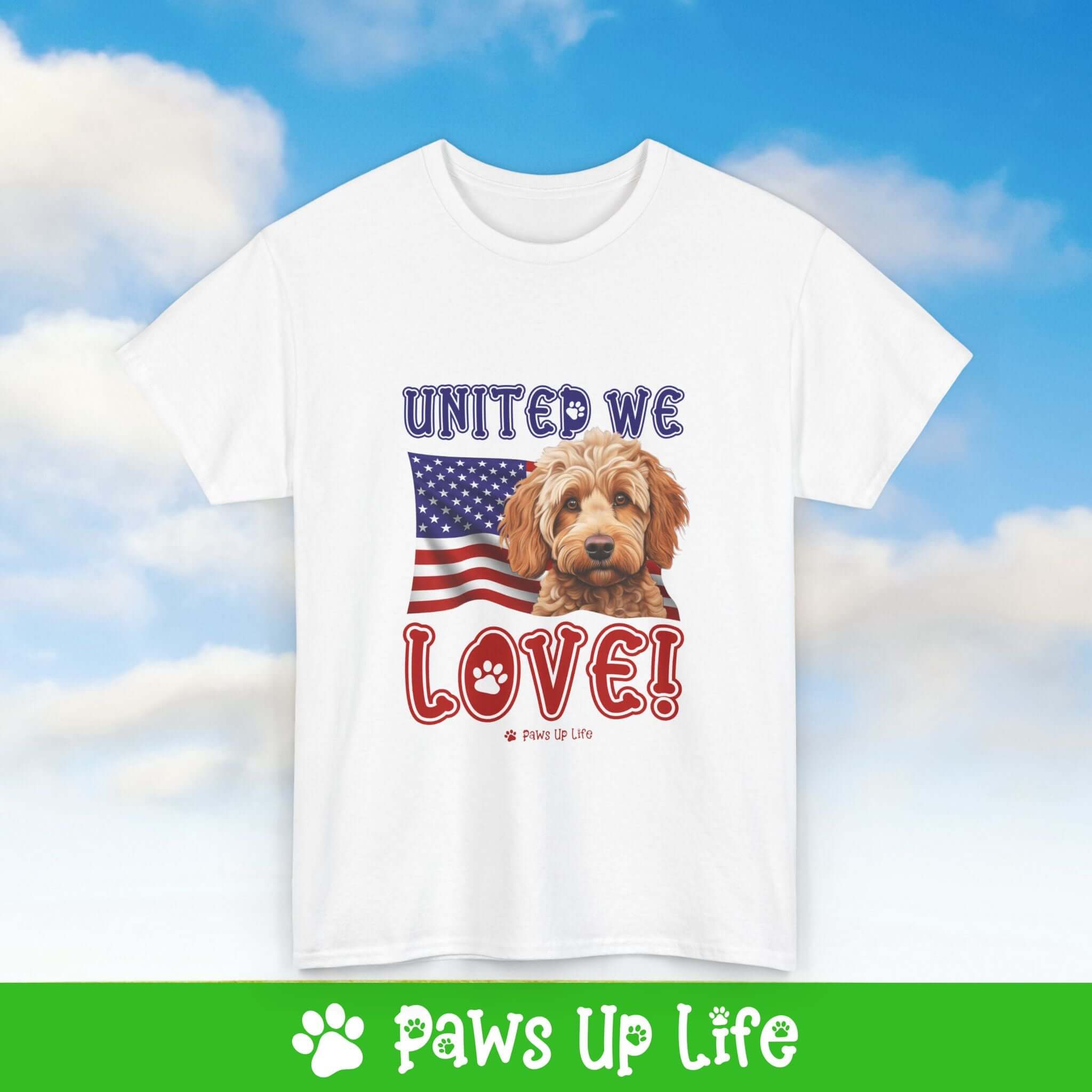 "United We Love" Spoodle Lover T-Shirt – Perfect Patriotic Gift for Dog Lovers, Unisex Dog Mom & Dad Tee with a Fun Dog Design | Paws Up Life, LLC