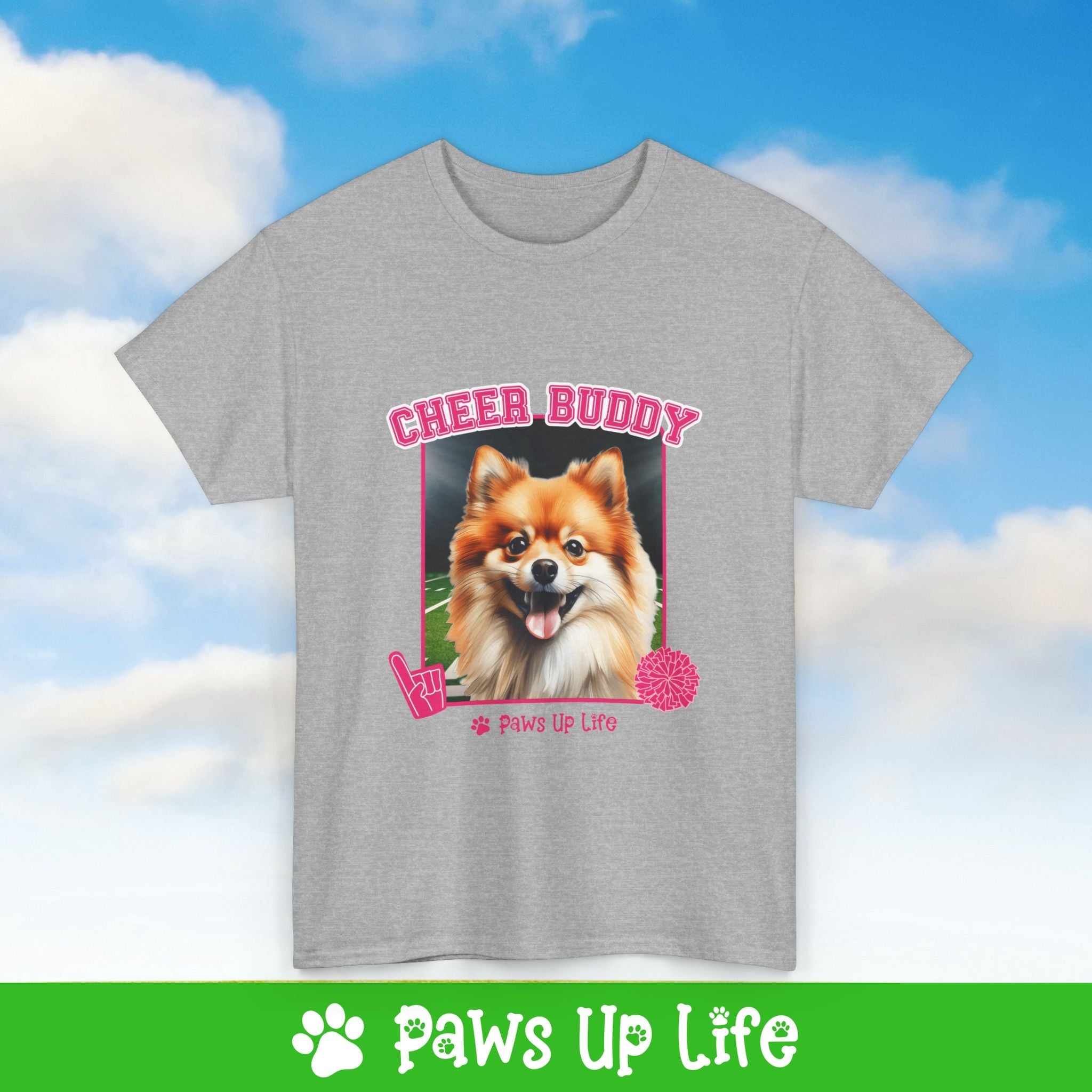 Pomeranian Football Cheer Buddy Cheerleading Dog Tee, Shirt, Unisex Pet Lover Gift, Dog Mom Dad Tshirt, Animal Rescue Advocate, Cute Puppy Graphic Top Classic Collar | Paws Up Life, LLC