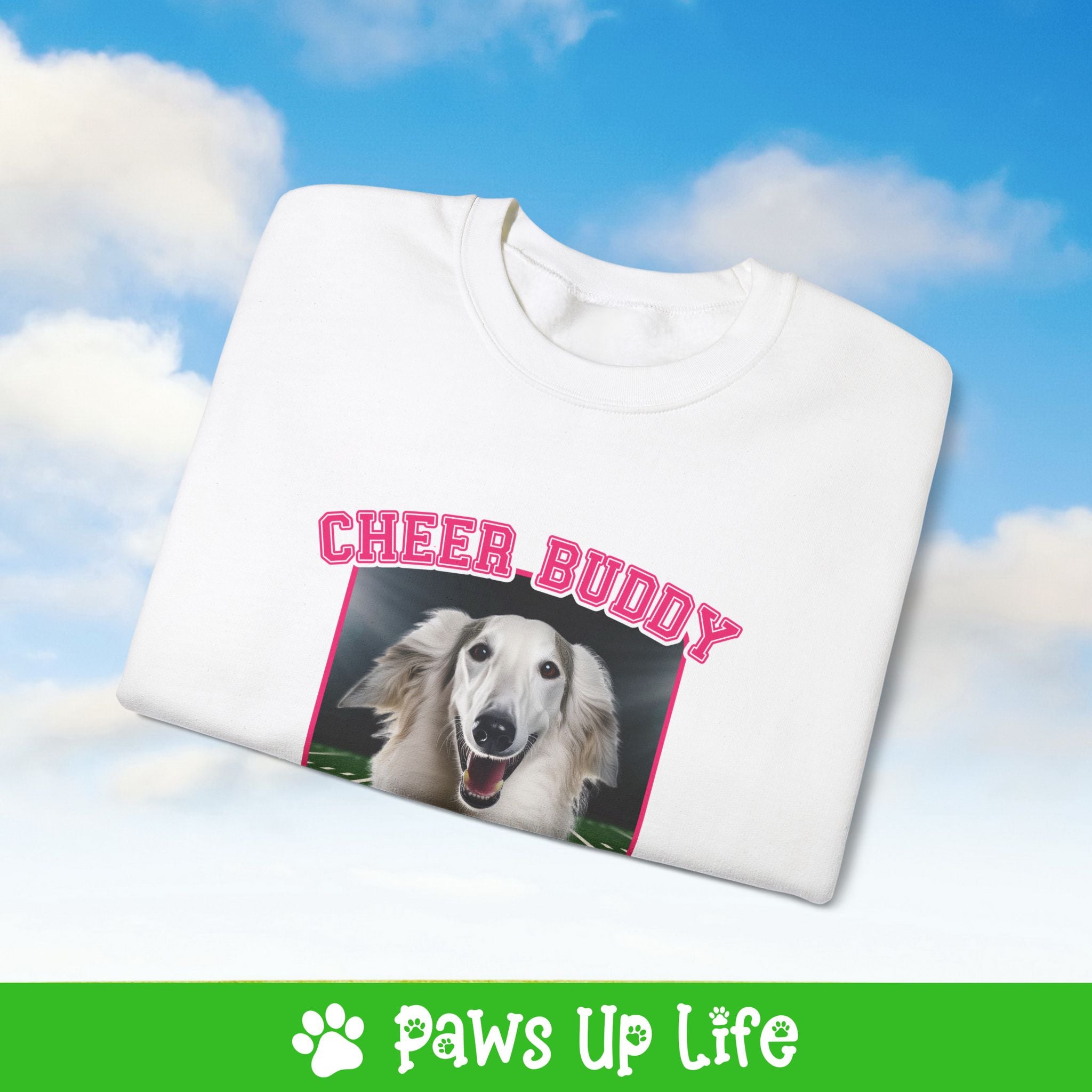 Borzoi Football Cheer Buddy Cheerleading Dog Crewneck Sweatshirt, Unisex Gift for Animal Lovers, Dog Mom Dad Sweatshirt, Cute Dog Lover Apparel, Fun Pet | Paws Up Life, LLC