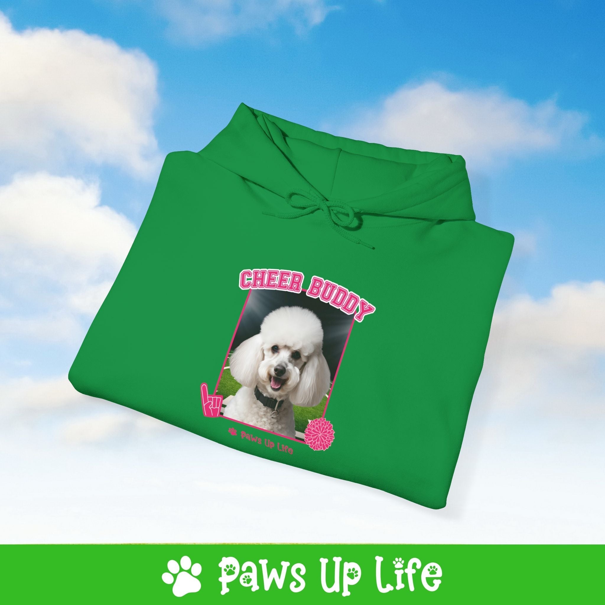 White Poodle Football Cheer Buddy Cheerleading Dog Unisex Hoodie Hooded Sweatshirt Classic Comfy Cotton | Paws Up Life, LLC