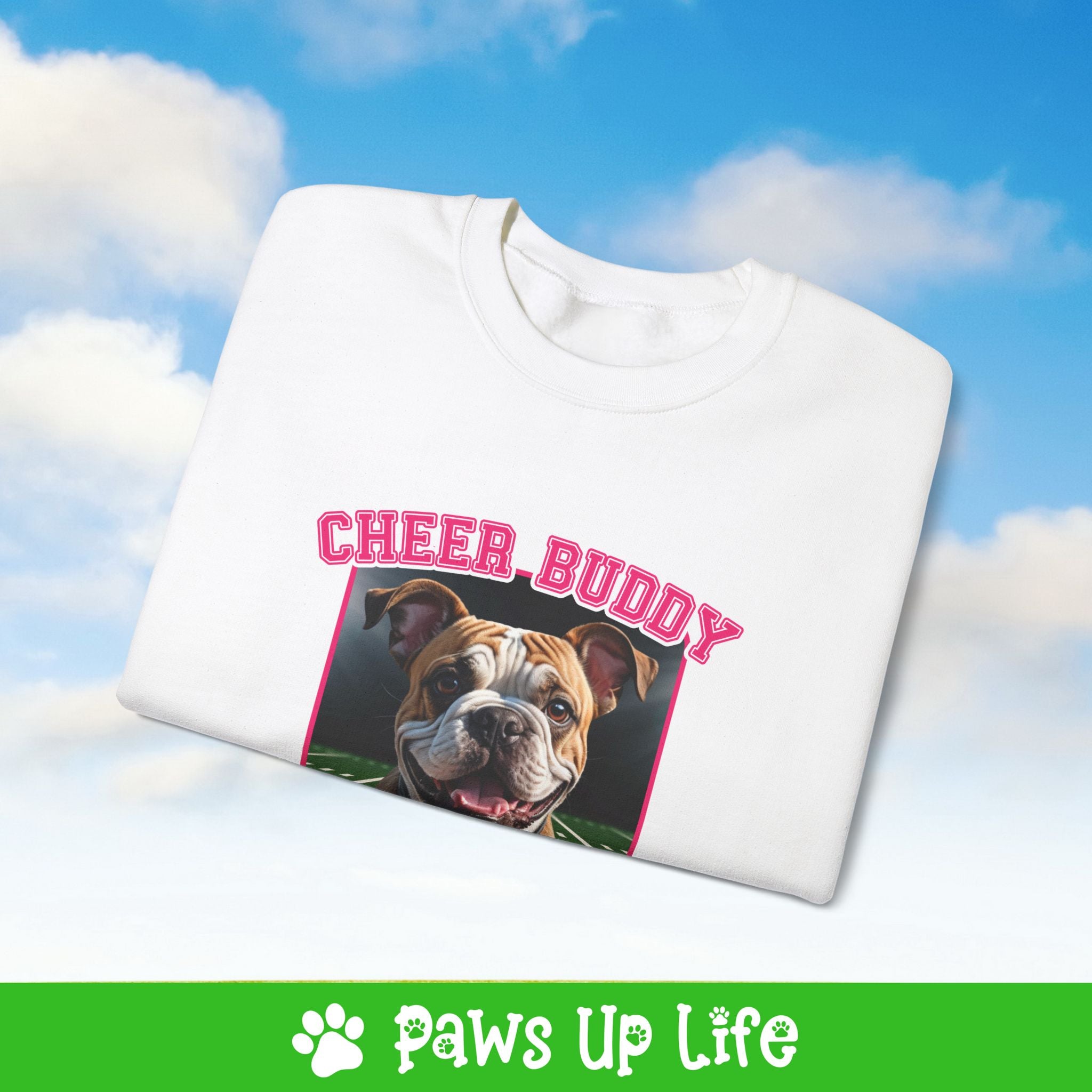 Bulldog Football Cheer Buddy Cheerleading Dog Crewneck Sweatshirt, Unisex Gift for Animal Lovers, Dog Mom Dad Sweatshirt, Cute Dog Lover Apparel, Fun Pet | Paws Up Life, LLC