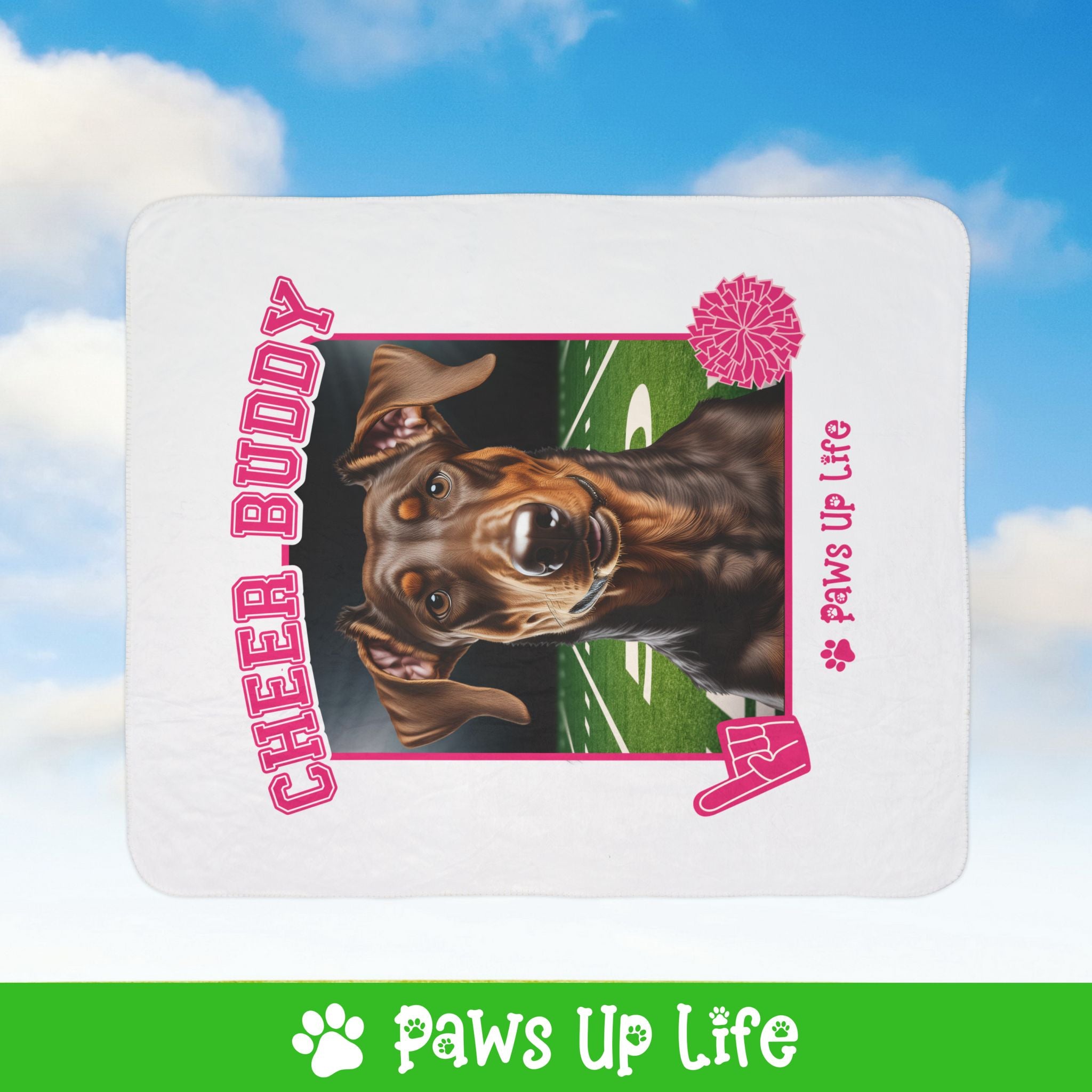 Doberman Pinscher Football Cheer Buddy Cheerleading Dog Fleece Sherpa Blanket - Perfect for Snuggling and Cozy Napping | Paws Up Life, LLC