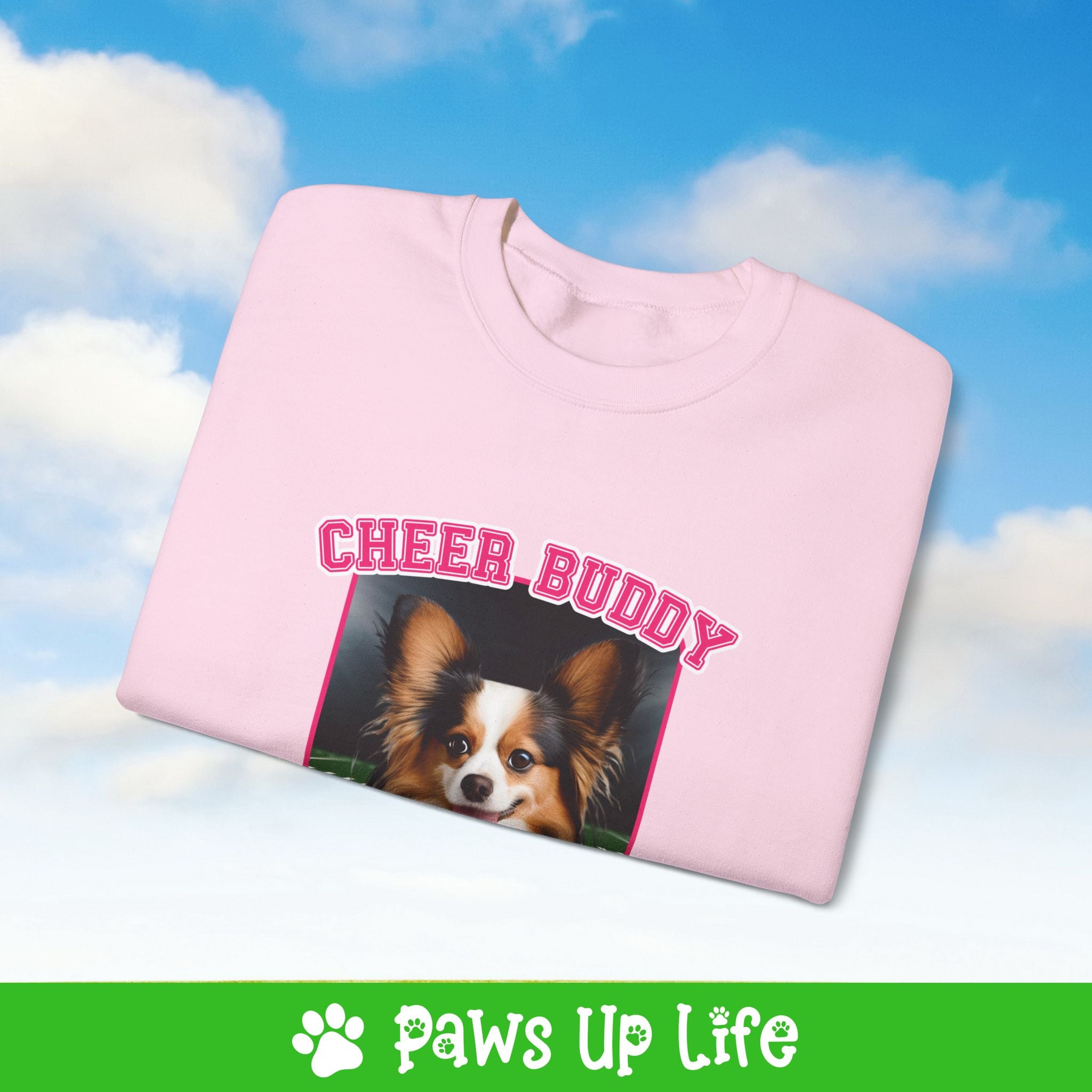 Papillon Football Cheer Buddy Cheerleading Dog Crewneck Sweatshirt, Unisex Gift for Animal Lovers, Dog Mom Dad Sweatshirt, Cute Dog Lover Apparel, Fun Pet | Paws Up Life, LLC