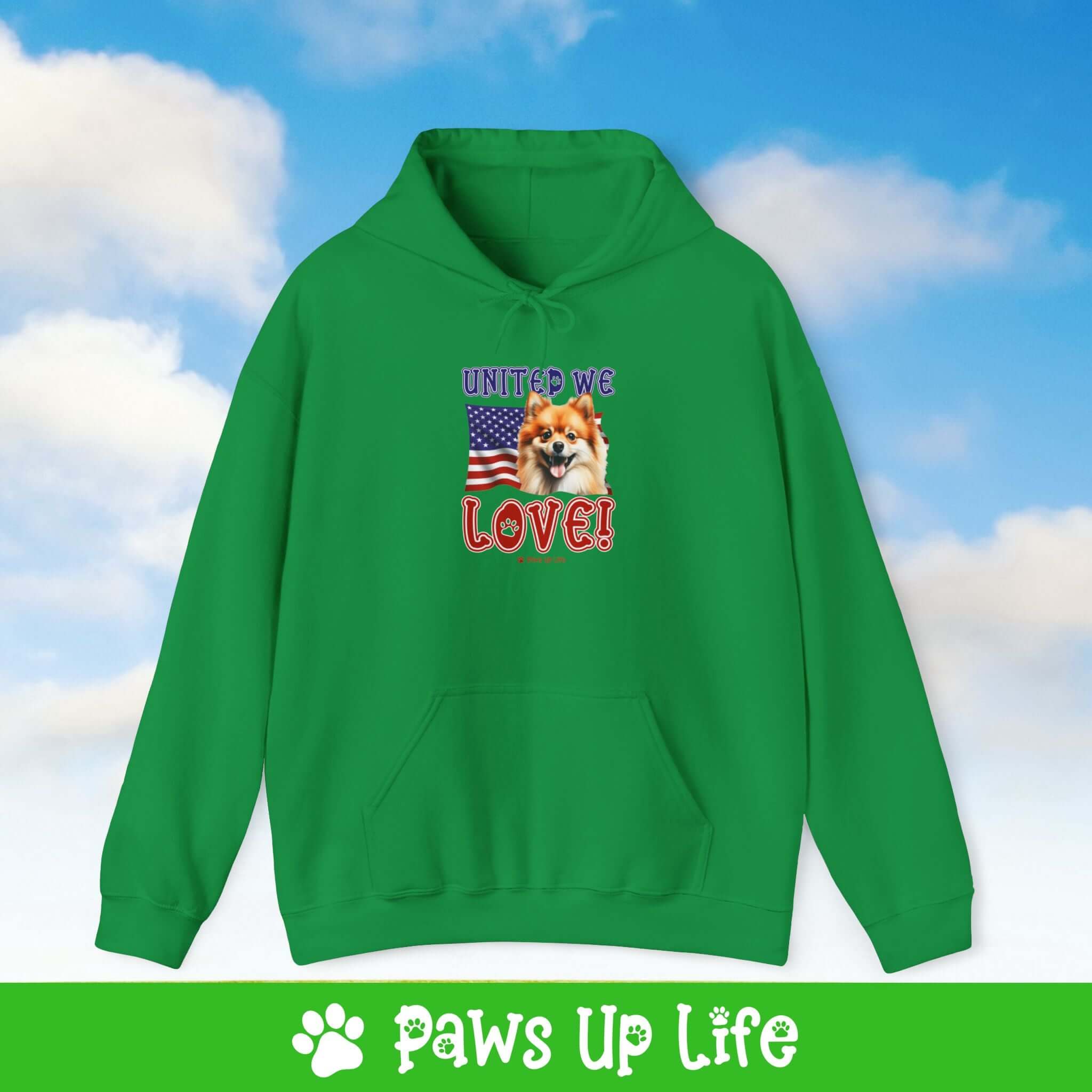 Pomeranian Dog United We Love Unisex Hoodie Hooded Sweatshirt Classic Comfy Cotton