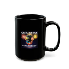 God Bless Cane Corso Dog Patriotic Coffee Mug Gift for Him or Her | Black Mug 15oz