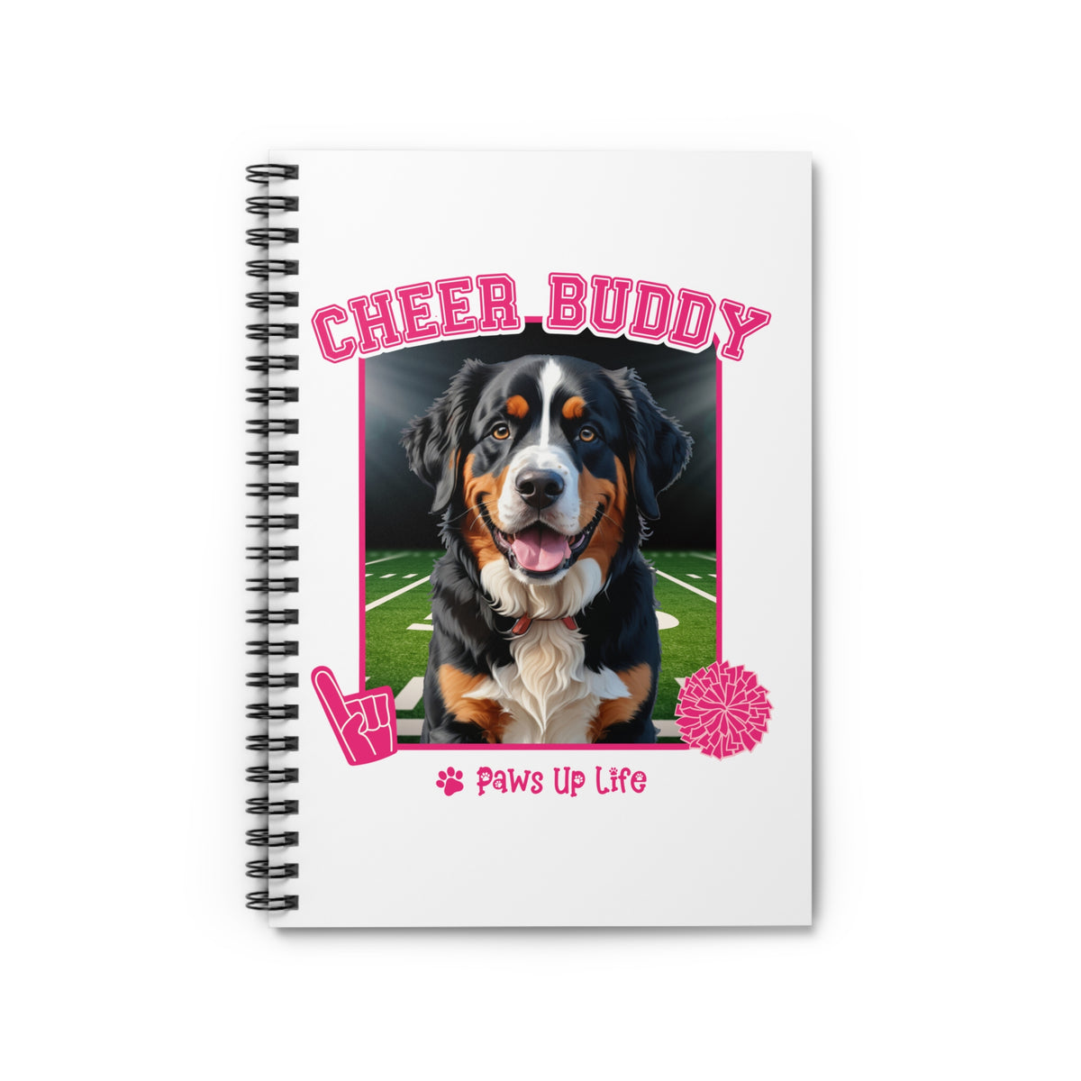 Bernese Mountain Dog Football Cheer Buddy Cheerleading Dog Spiral Notebook for Office and Home - Ruled Line | Paws Up Life, LLC