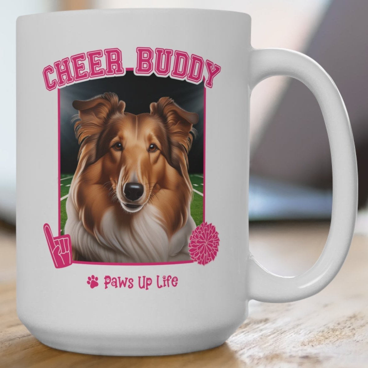 Collie Football Cheer Buddy Cheerleading Dog 15oz Large Coffee Mug Ceramic Drinkware Tea Washable | Paws Up Life, LLC