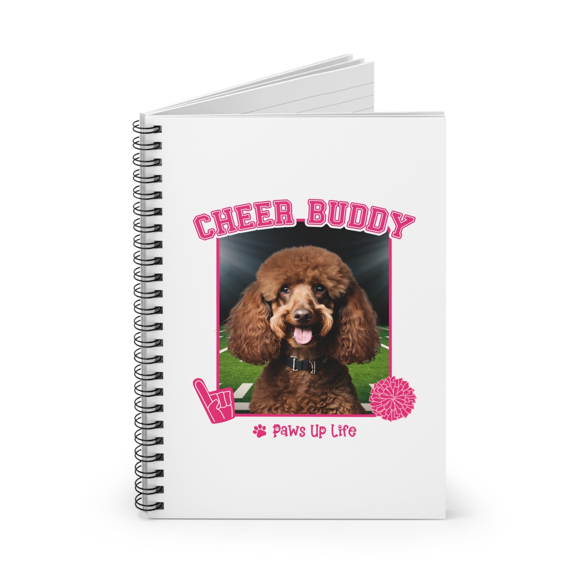 Brown Poodle Football Cheer Buddy Cheerleading Dog Spiral Notebook for Office and Home - Ruled Line | Paws Up Life, LLC