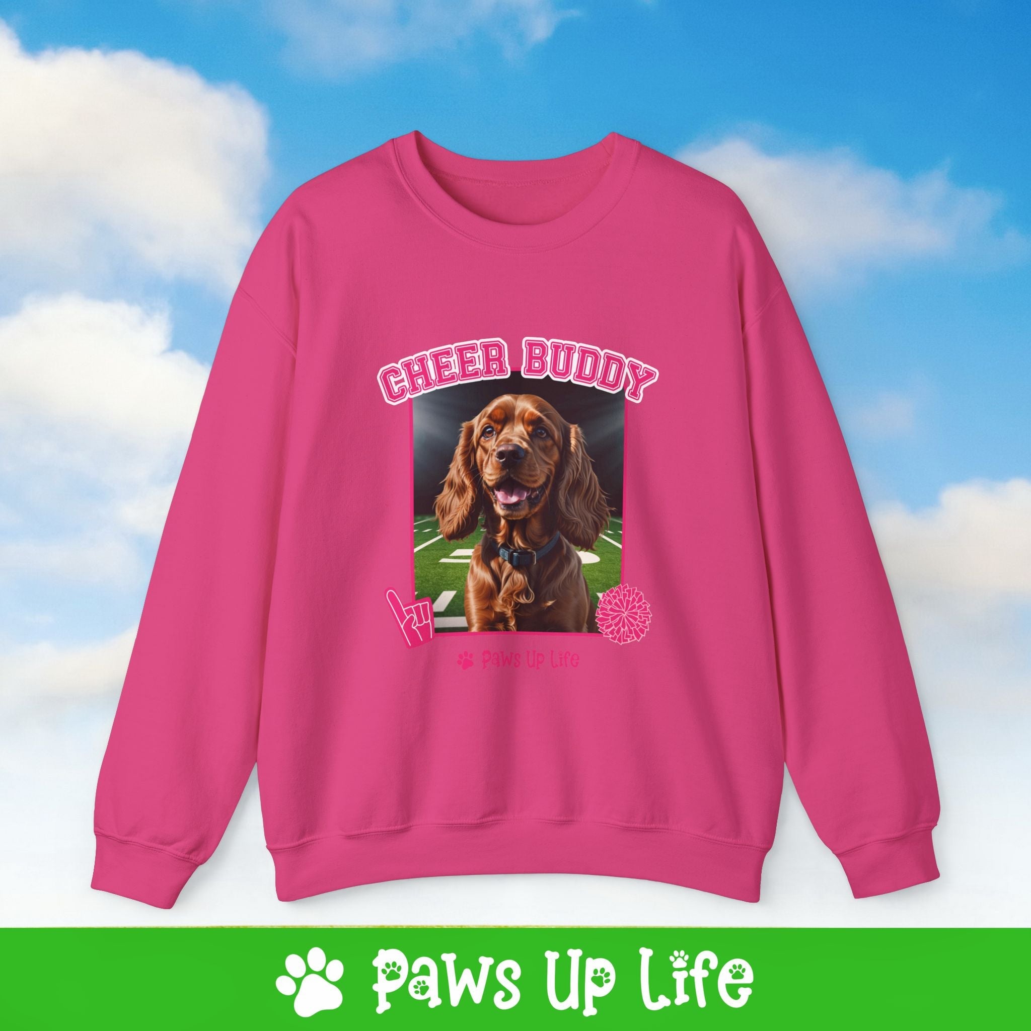 Cocker Spaniel Football Cheer Buddy Cheerleading Dog Crewneck Sweatshirt, Unisex Gift for Animal Lovers, Dog Mom Dad Sweatshirt, Cute Dog Lover Apparel, Fun Pet | Paws Up Life, LLC