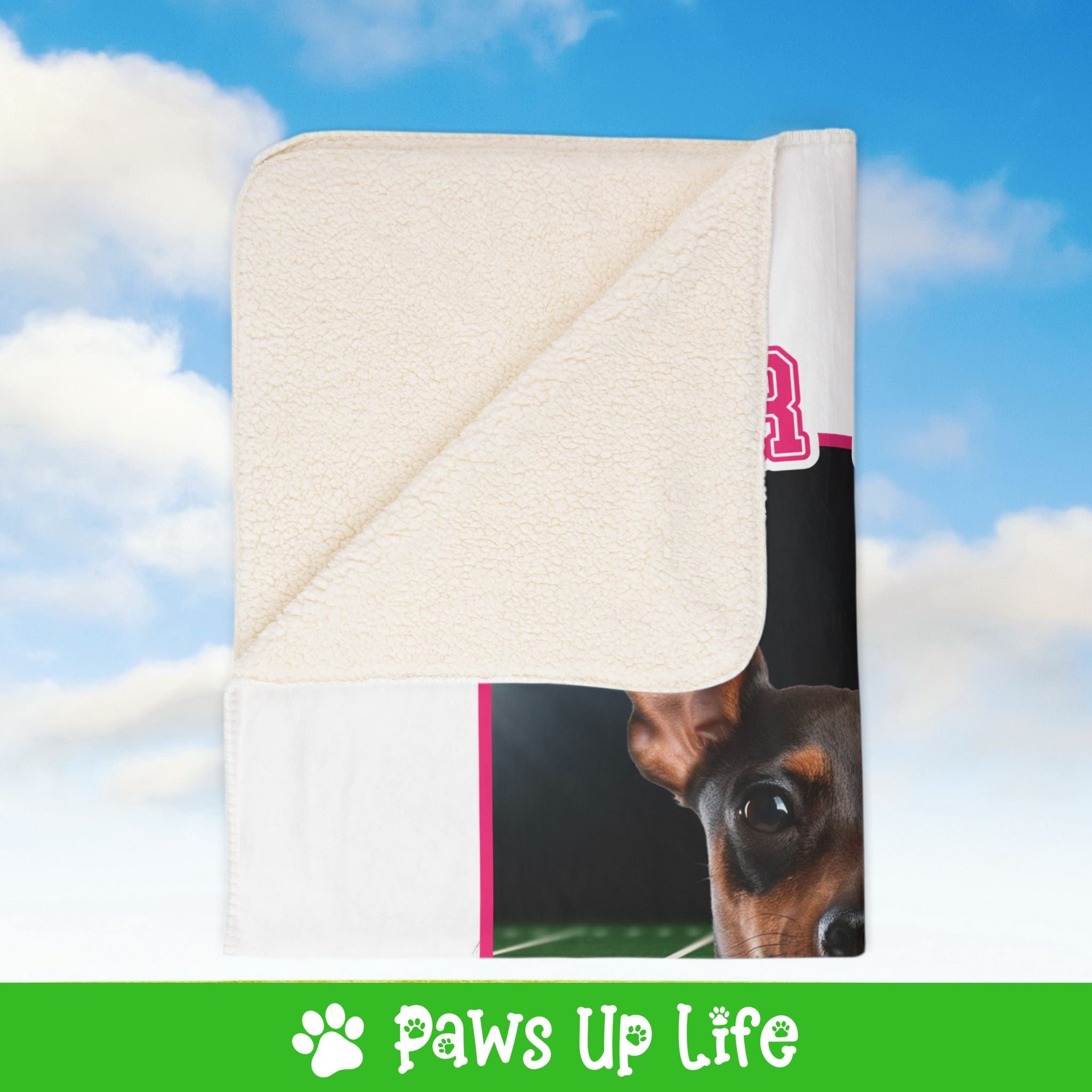 Miniature Pinscher Football Cheer Buddy Cheerleading Dog Fleece Sherpa Blanket - Perfect for Snuggling and Cozy Napping | Paws Up Life, LLC