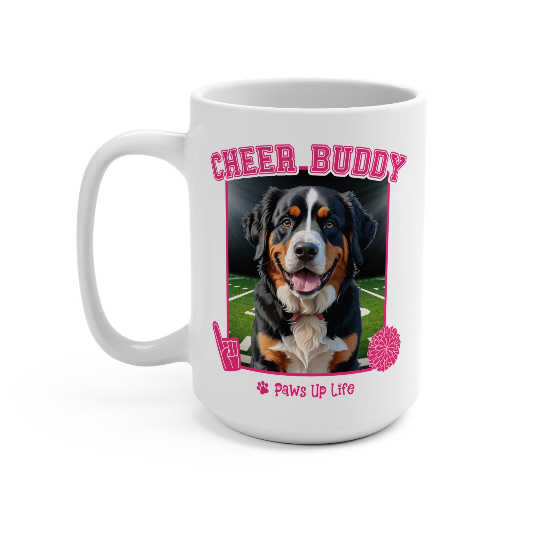 Bernese Mountain Dog Football Cheer Buddy Cheerleading Dog 15oz Large Coffee Mug Ceramic Drinkware Tea Washable