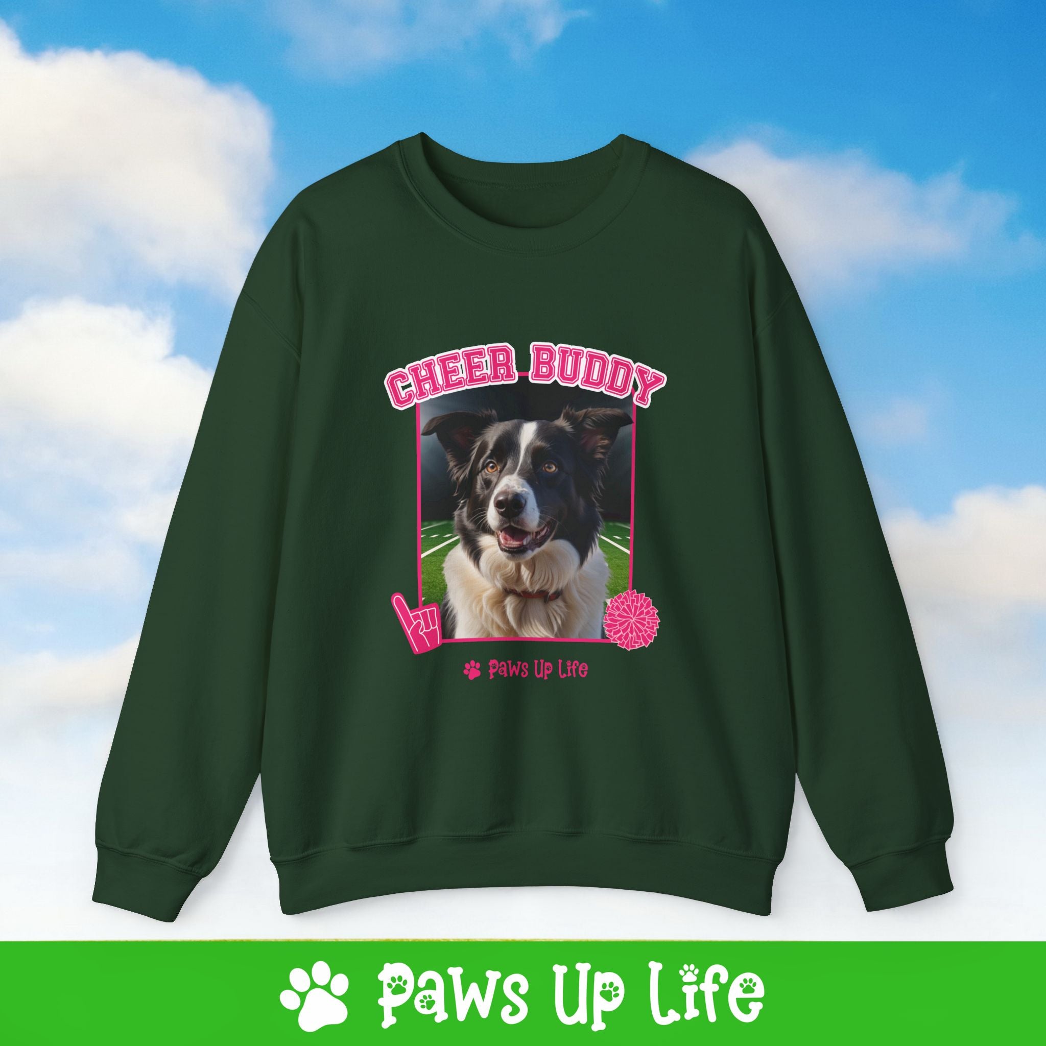 Border Collie Football Cheer Buddy Cheerleading Dog Crewneck Sweatshirt, Unisex Gift for Animal Lovers, Dog Mom Dad Sweatshirt, Cute Dog Lover Apparel, Fun Pet | Paws Up Life, LLC