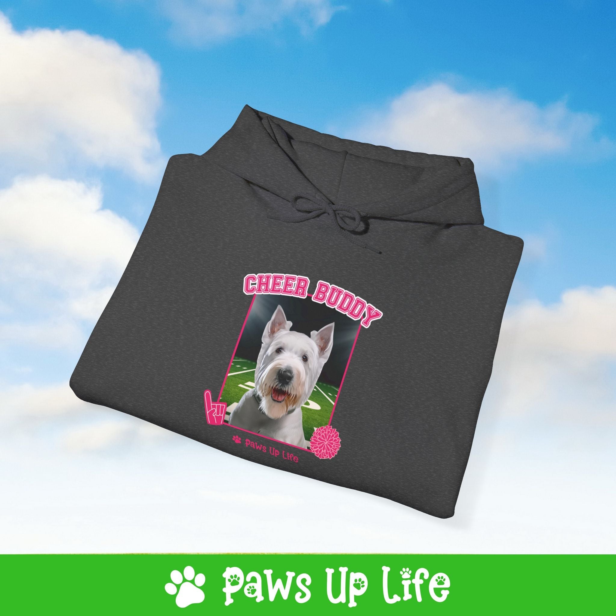 White Scottish Terrier Football Cheer Buddy Cheerleading Dog Unisex Hoodie Hooded Sweatshirt Classic Comfy Cotton | Paws Up Life, LLC