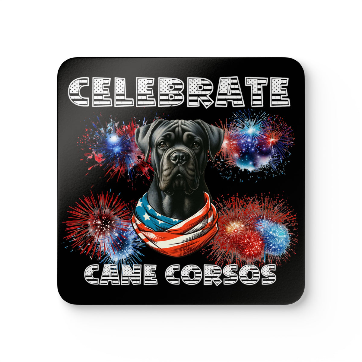 Celebrate Cane Corso Dog Corkwood Coaster Set of 4 Patriotic