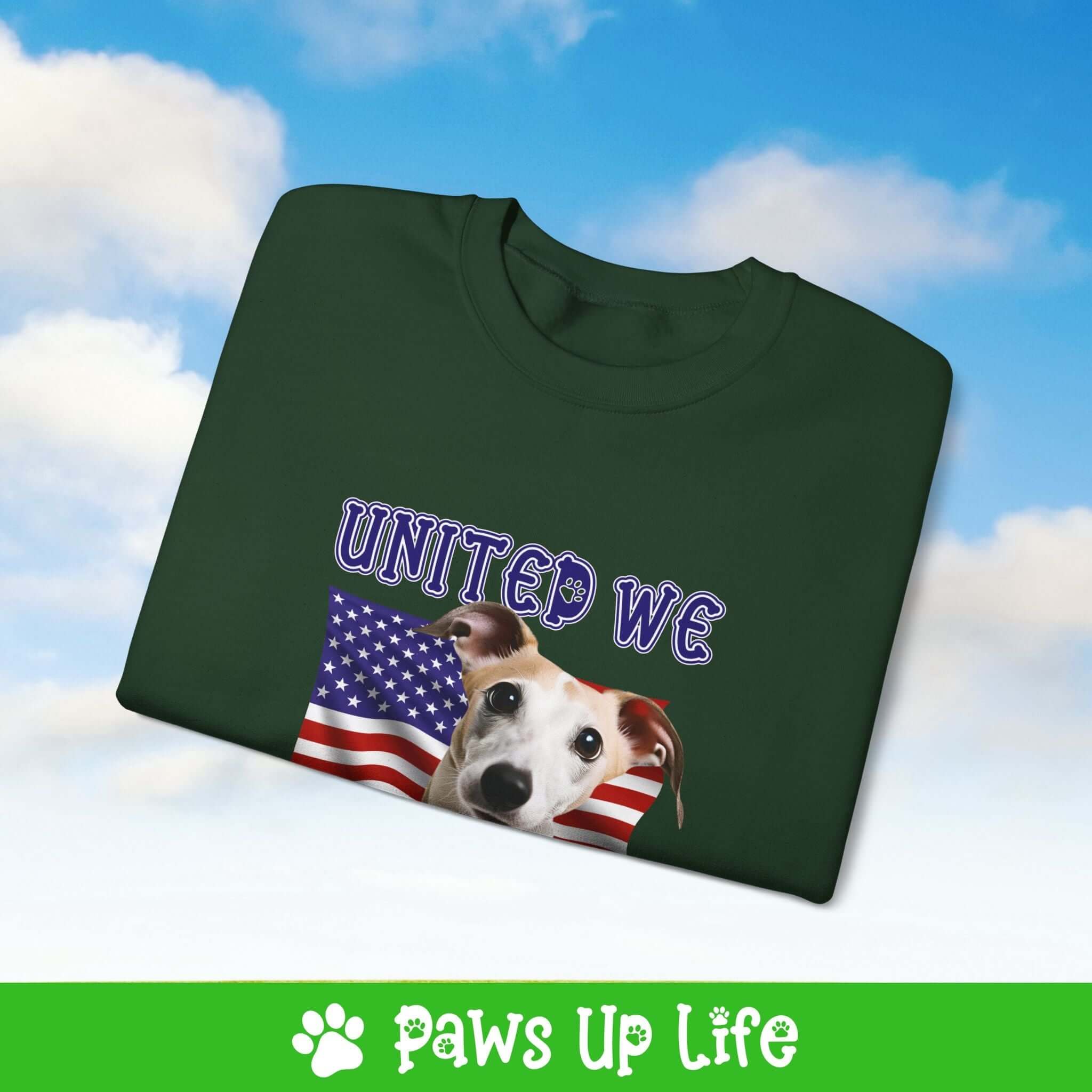 "United We Love" Whippet Patriotic Dog Lover Unisex Cotton Crewneck Sweatshirt – The Perfect Cozy Gift for Proud Pet Parents! | Paws Up Life, LLC