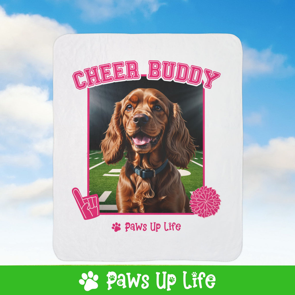 Cocker Spaniel Football Cheer Buddy Cheerleading Dog Fleece Sherpa Blanket - Perfect for Snuggling and Cozy Napping | Paws Up Life, LLC