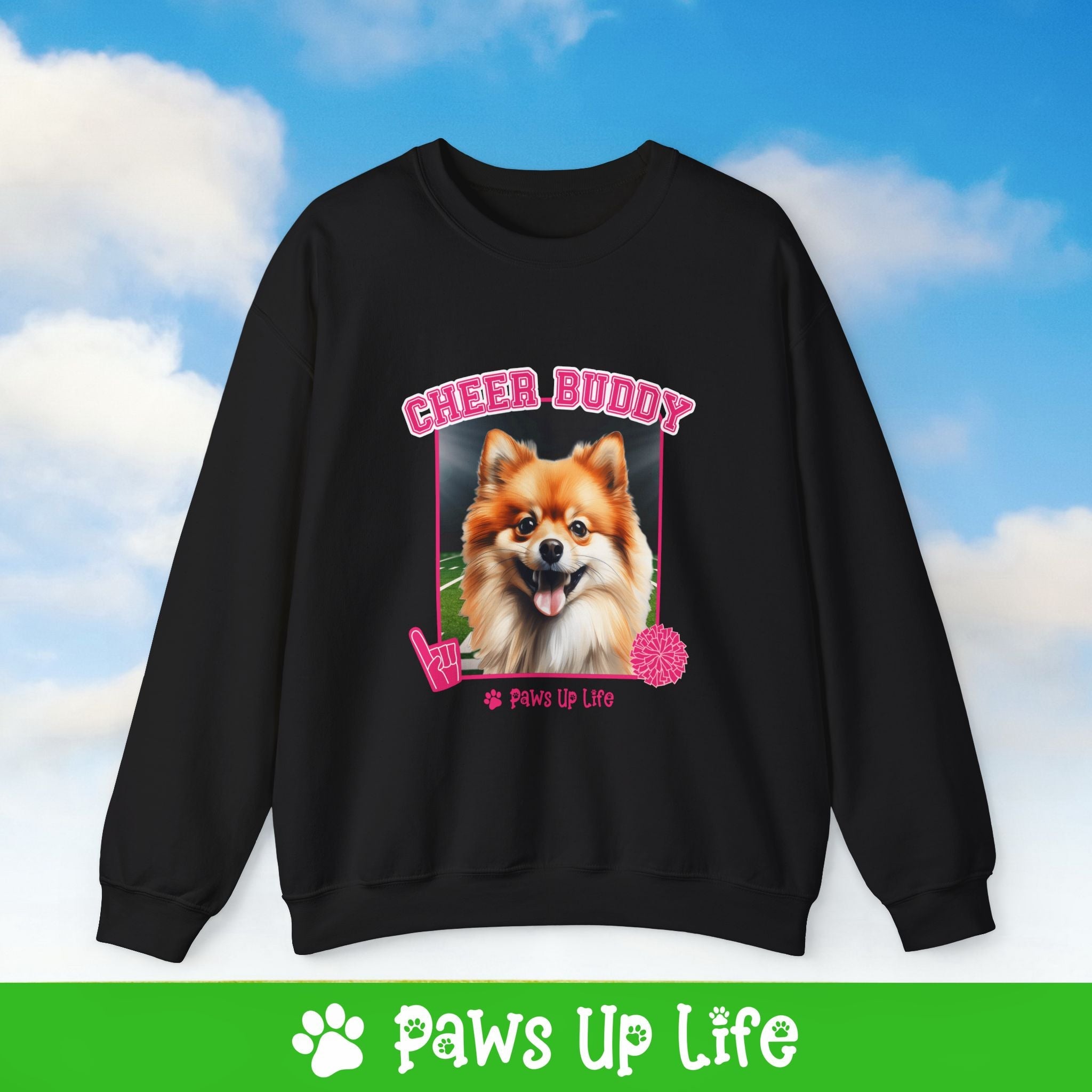 Pomeranian Football Cheer Buddy Cheerleading Dog Crewneck Sweatshirt, Unisex Gift for Animal Lovers, Dog Mom Dad Sweatshirt, Cute Dog Lover Apparel, Fun Pet | Paws Up Life, LLC