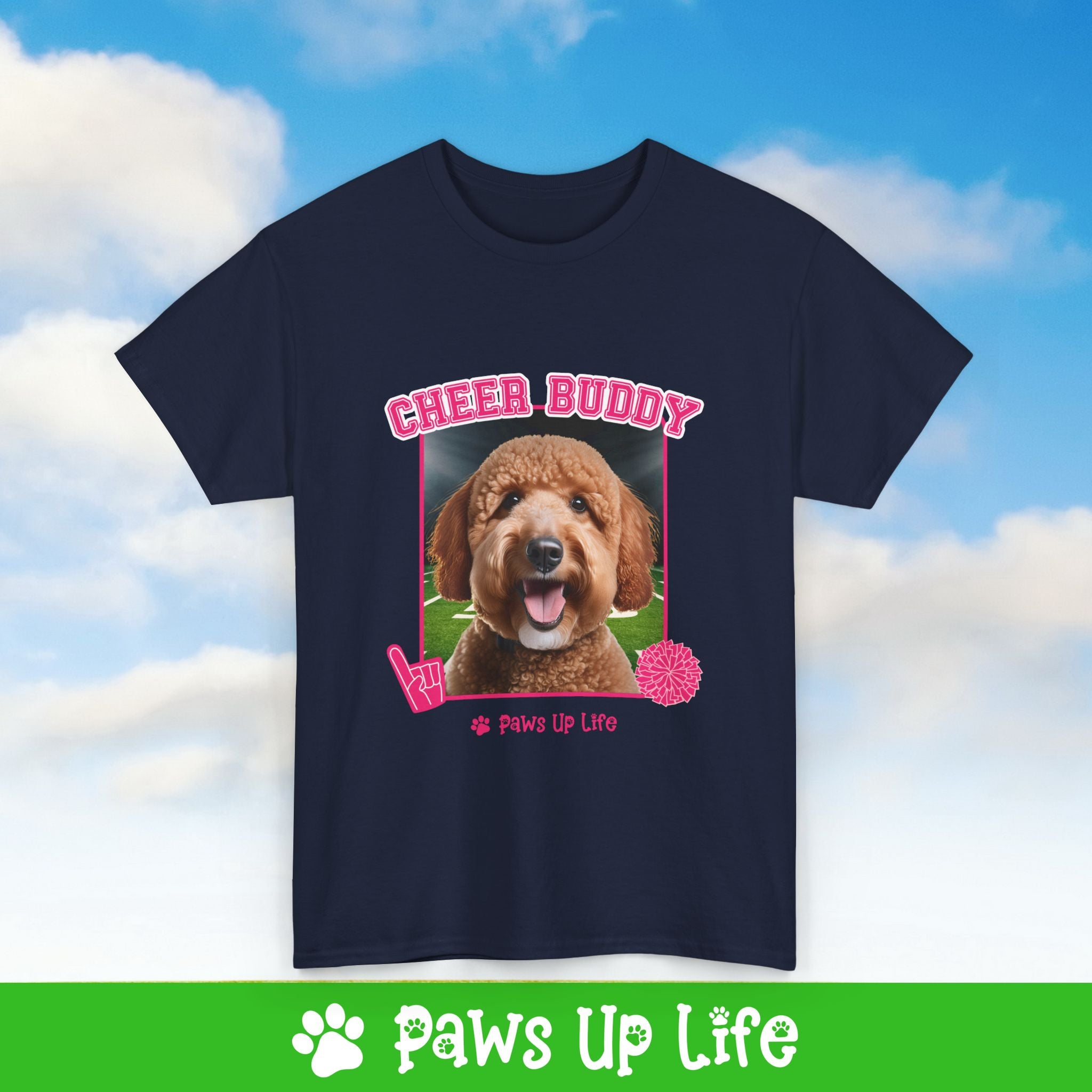 Groodle Football Cheer Buddy Cheerleading Dog Tee, Shirt, Unisex Pet Lover Gift, Dog Mom Dad Tshirt, Animal Rescue Advocate, Cute Puppy Graphic Top Classic Collar | Paws Up Life, LLC