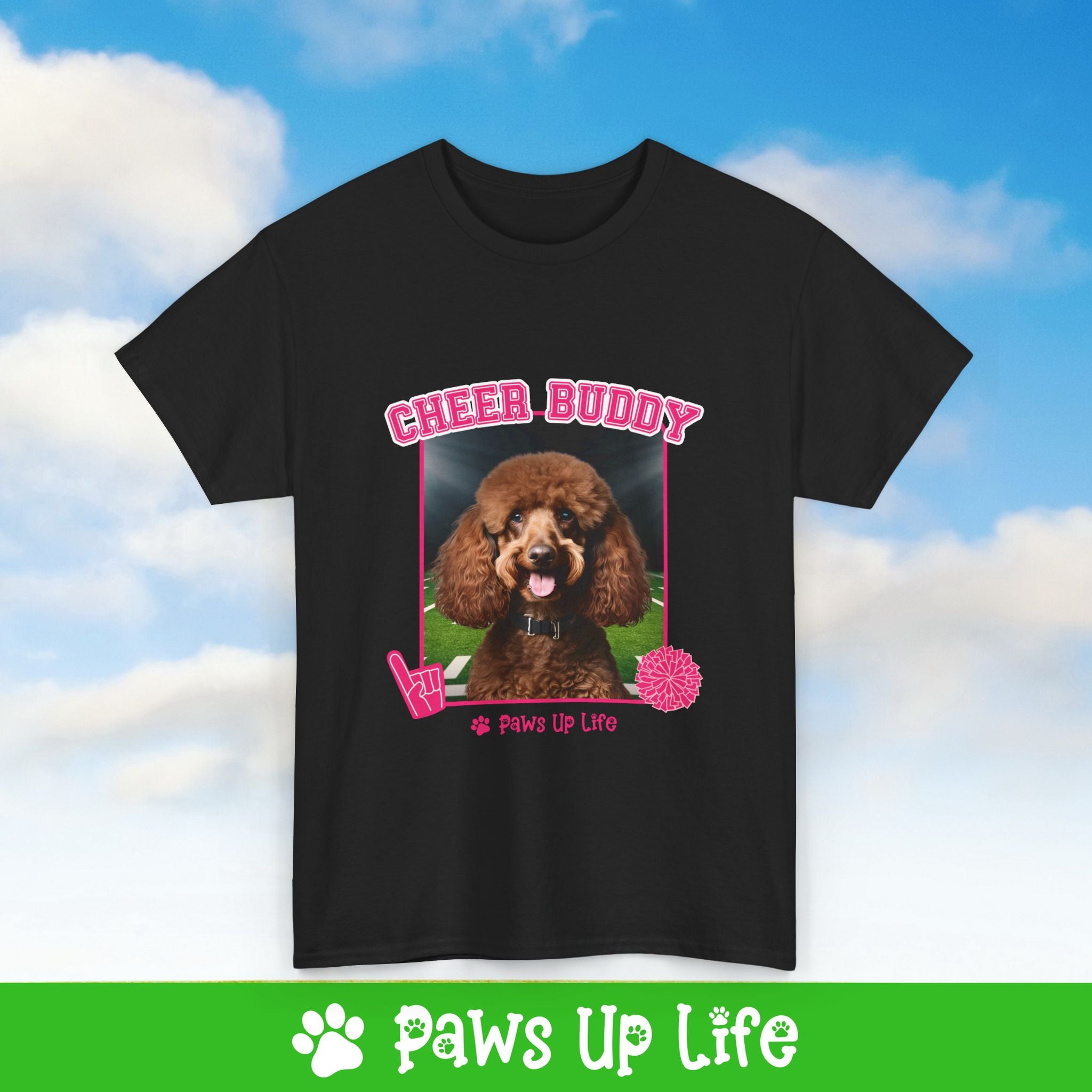 Brown Poodle Football Cheer Buddy Cheerleading Dog Tee, Shirt, Unisex Pet Lover Gift, Dog Mom Dad Tshirt, Animal Rescue Advocate, Cute Puppy Graphic Top Classic Collar | Paws Up Life, LLC