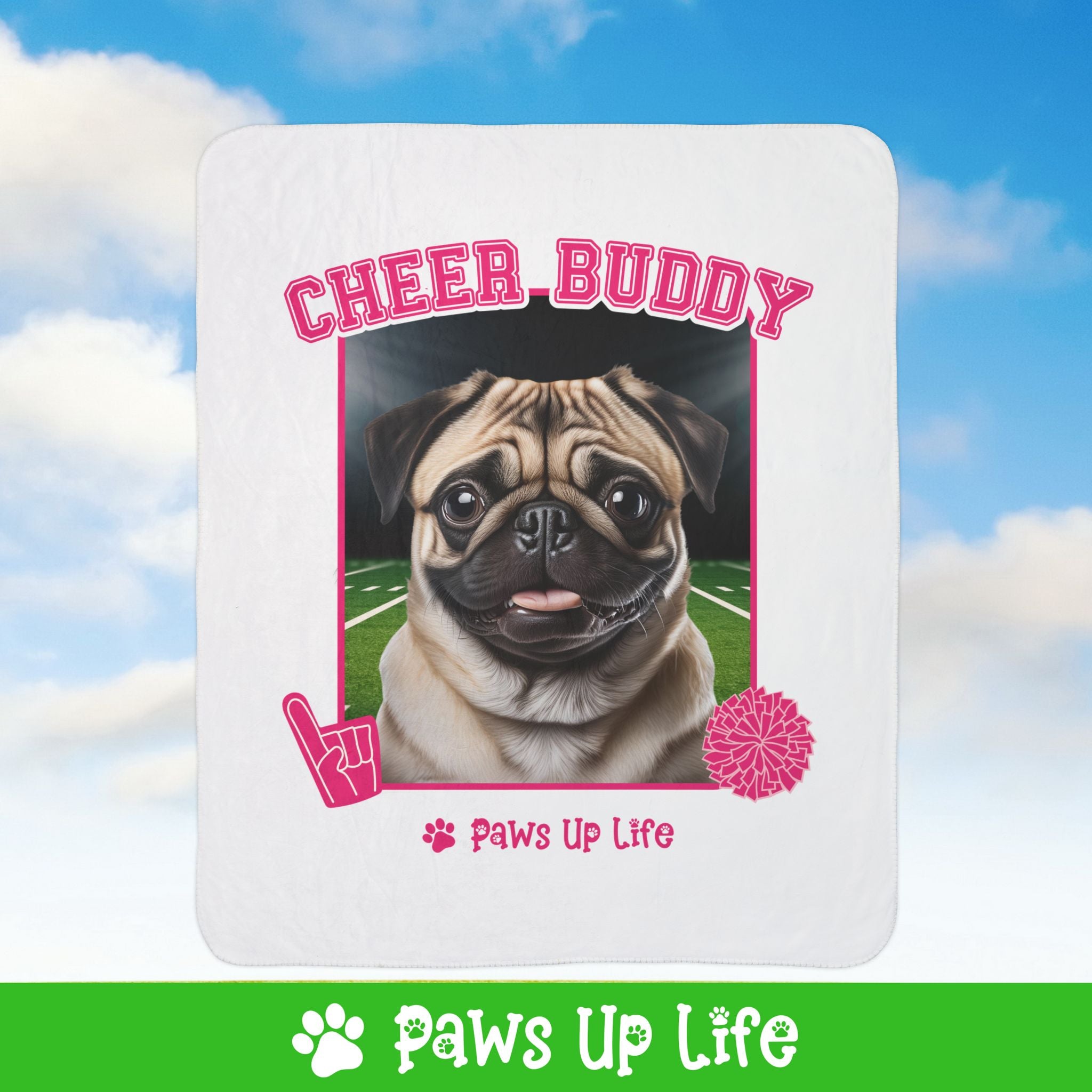 Pug Football Cheer Buddy Cheerleading Dog Fleece Sherpa Blanket - Perfect for Snuggling and Cozy Napping | Paws Up Life, LLC