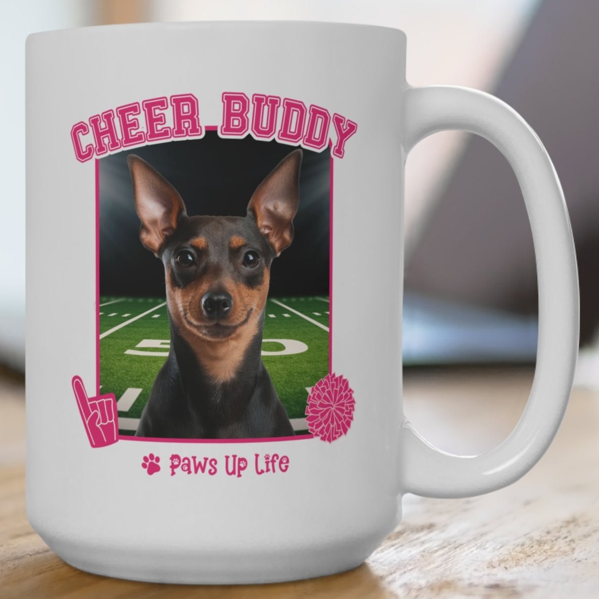 Miniature Pinscher Football Cheer Buddy Cheerleading Dog 15oz Large Coffee Mug Ceramic Drinkware Tea Washable | Paws Up Life, LLC