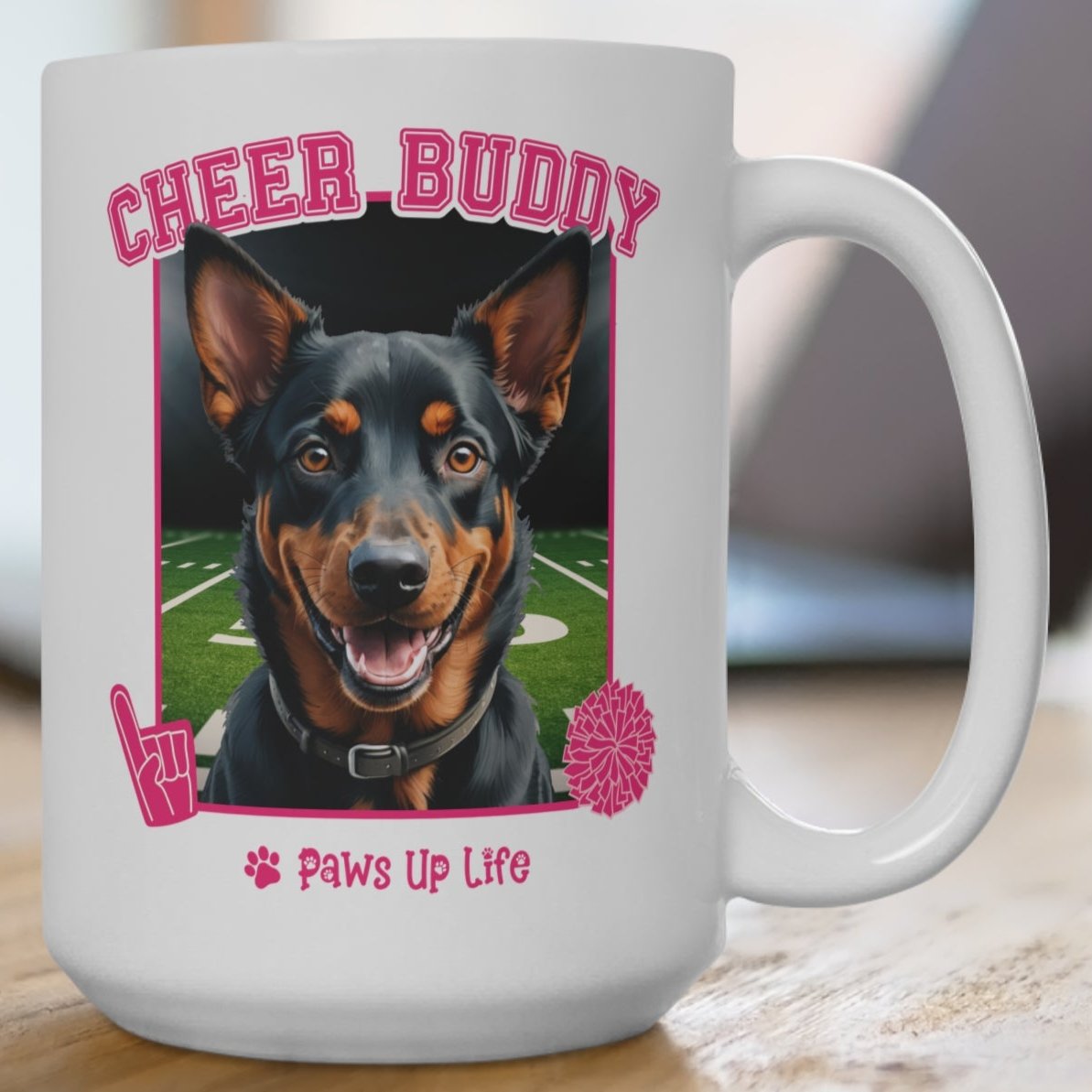 Australian Kelpie Cheer Buddy Cheerleading Dog 15oz Large Coffee Mug Ceramic Drinkware Tea Washable | Paws Up Life, LLC