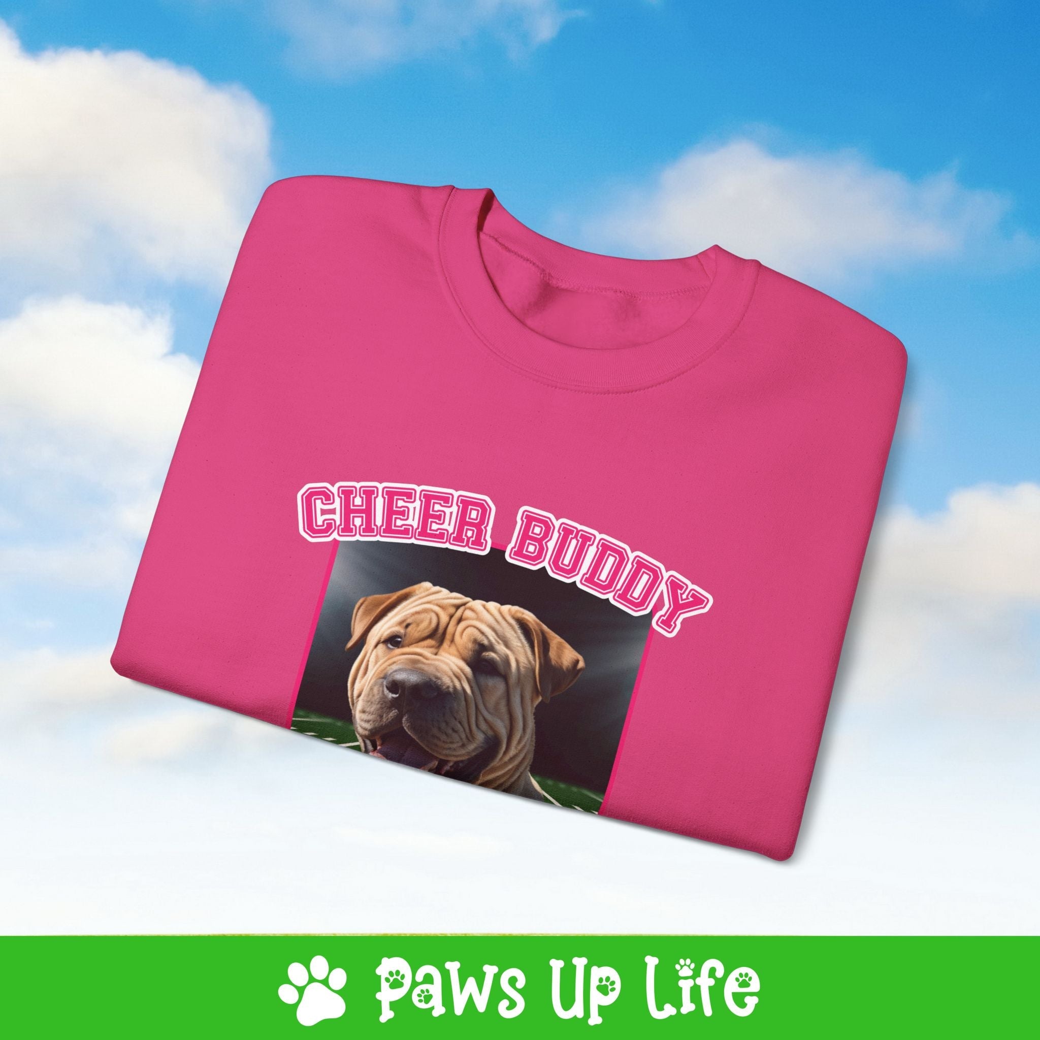 Chinese Shar Pei Football Cheer Buddy Cheerleading Dog Crewneck Sweatshirt, Unisex Gift for Animal Lovers, Dog Mom Dad Sweatshirt, Cute Dog Lover Apparel, Fun Pet | Paws Up Life, LLC