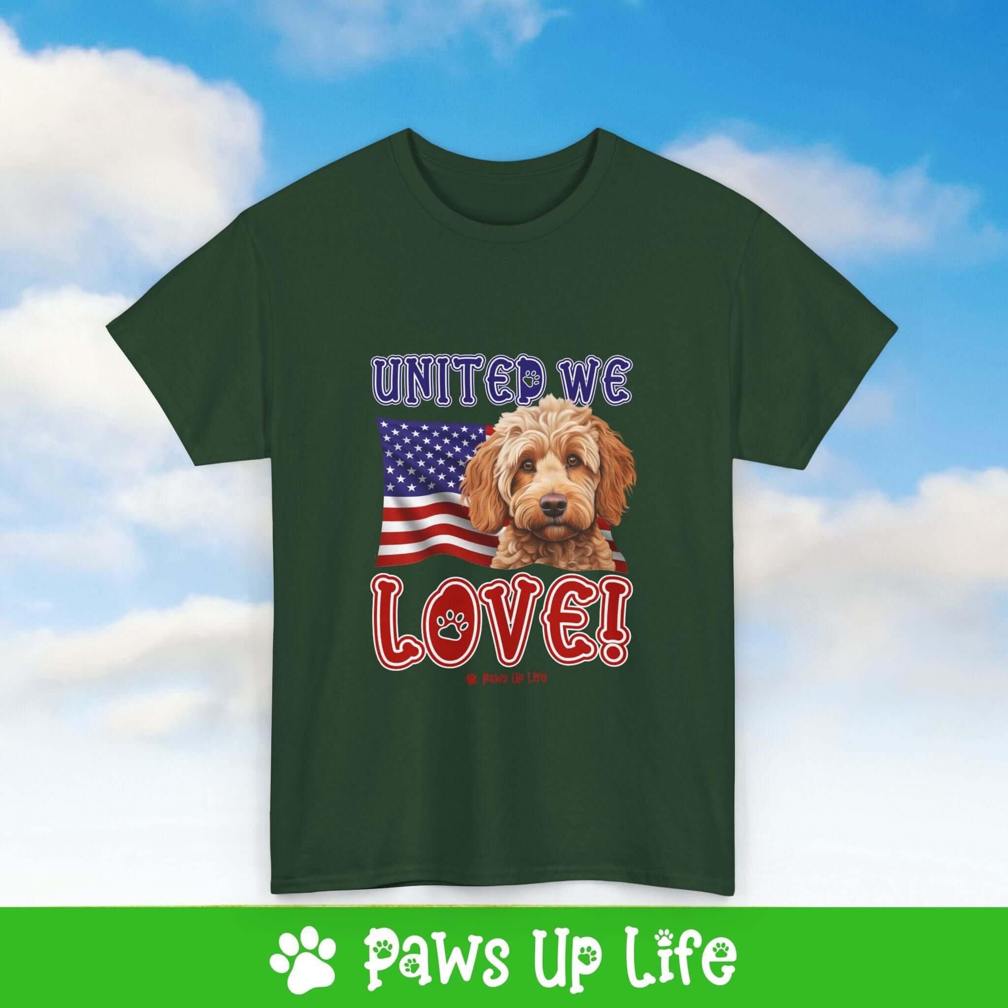 "United We Love" Spoodle Lover T-Shirt – Perfect Patriotic Gift for Dog Lovers, Unisex Dog Mom & Dad Tee with a Fun Dog Design | Paws Up Life, LLC