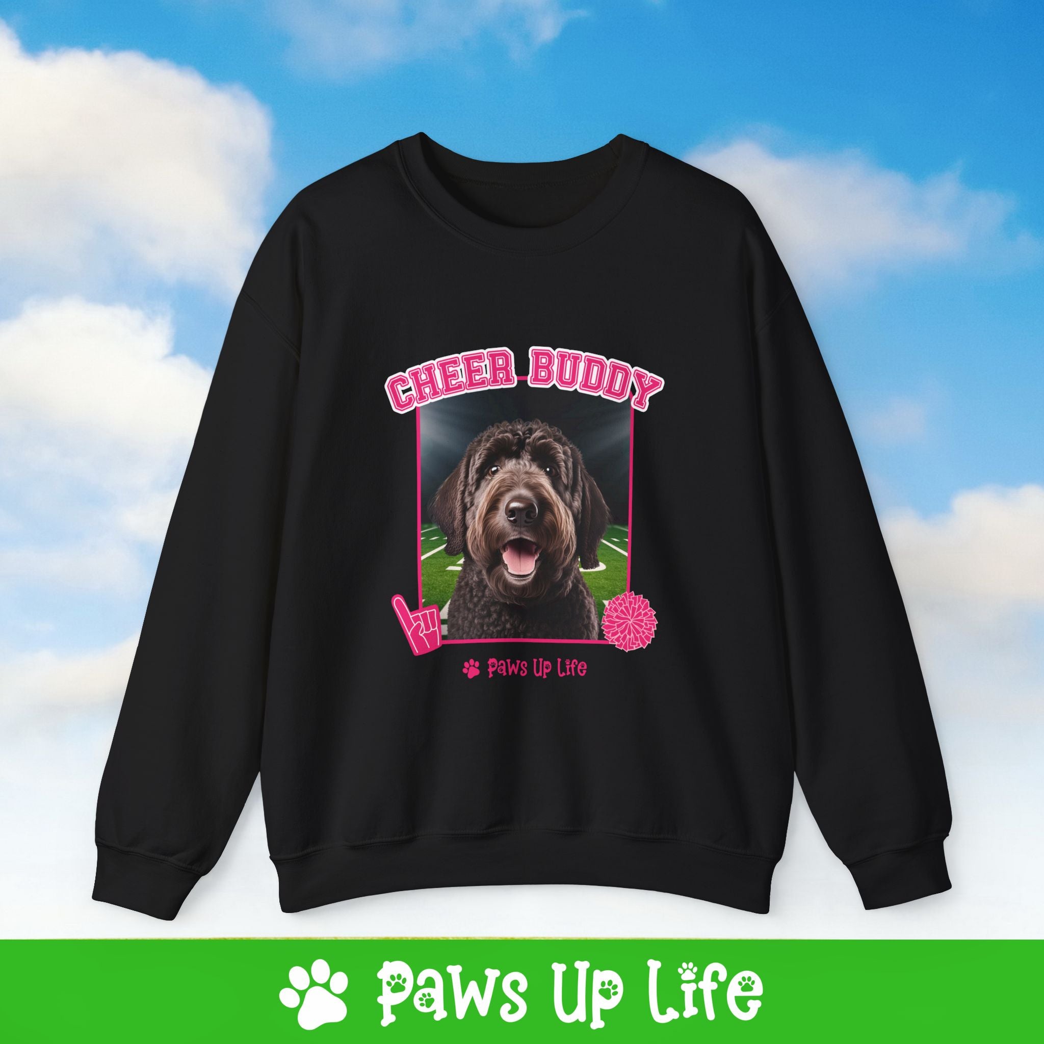 Labradoodle Football Cheer Buddy Cheerleading Dog Crewneck Sweatshirt, Unisex Gift for Animal Lovers, Dog Mom Dad Sweatshirt, Cute Dog Lover Apparel, Fun Pet | Paws Up Life, LLC