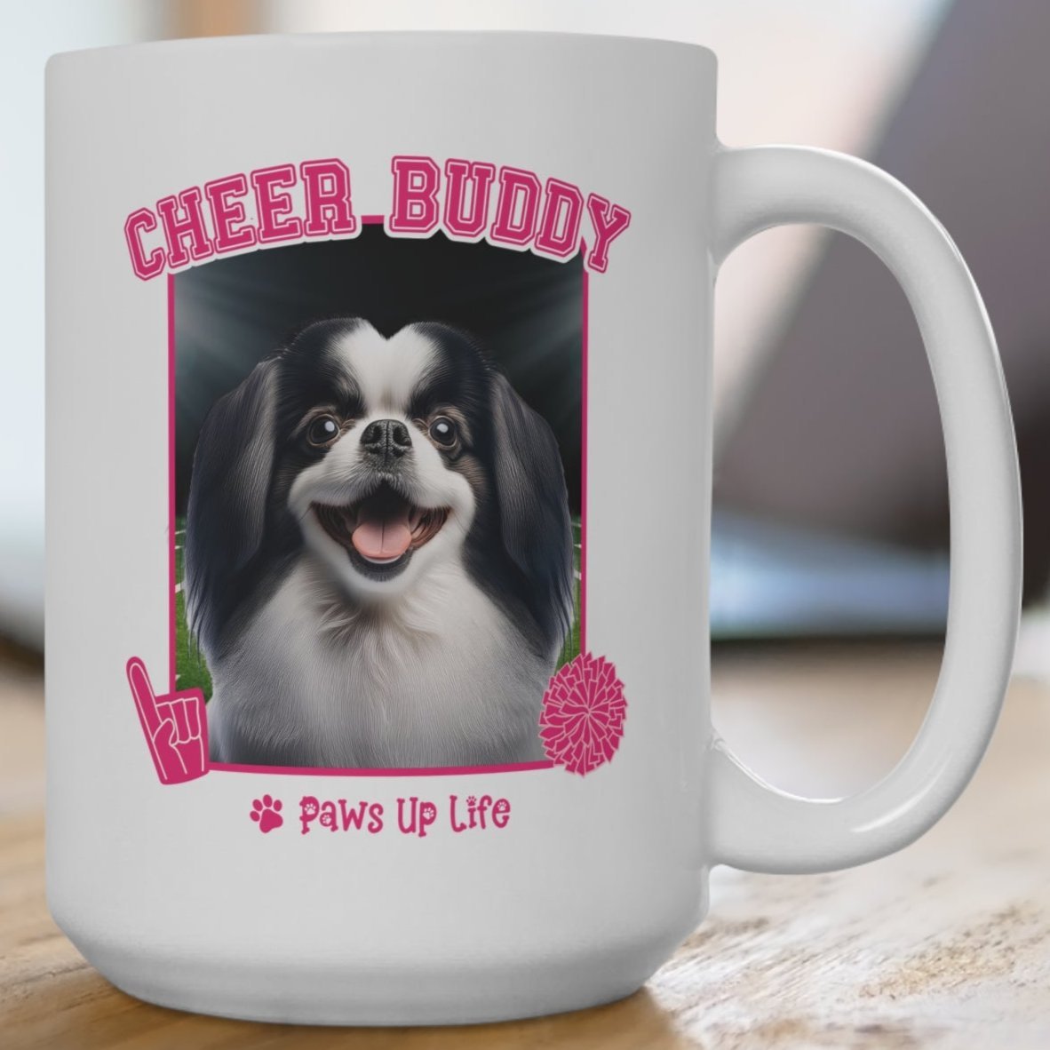 Japanese Chin Football Cheer Buddy Cheerleading Dog 15oz Large Coffee Mug Ceramic Drinkware Tea Washable | Paws Up Life, LLC