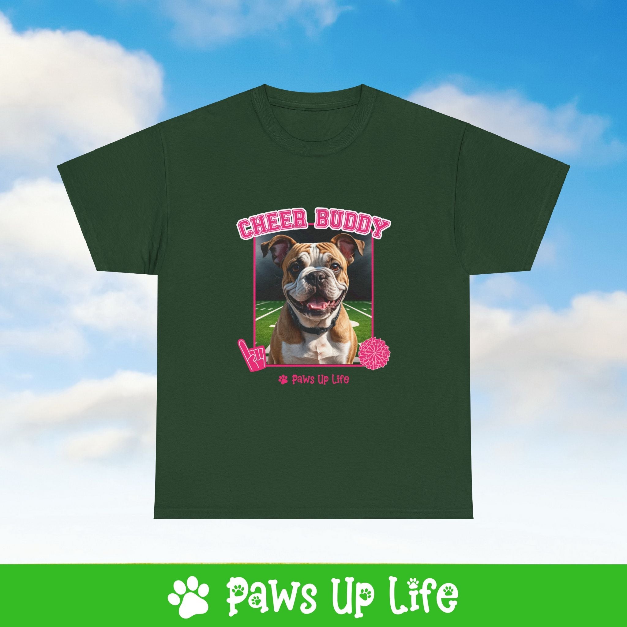 Bulldog Football Cheer Buddy Cheerleading Dog Tee, Shirt, Unisex Pet Lover Gift, Dog Mom Dad Tshirt, Animal Rescue Advocate, Cute Puppy Graphic Top Classic Collar | Paws Up Life, LLC